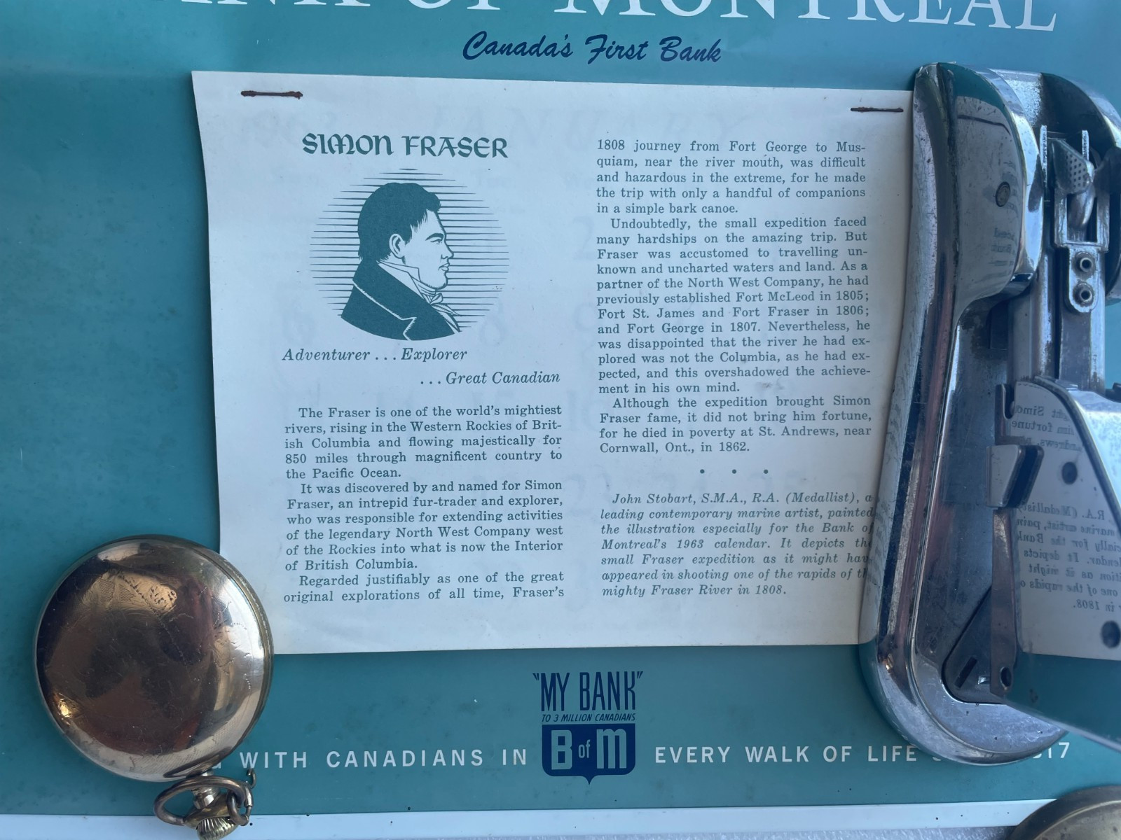 NOS 1963 BANK OF MONTREAL CALENDAR TUBE CANADA FRASER RIVER PAINTING J STOBART