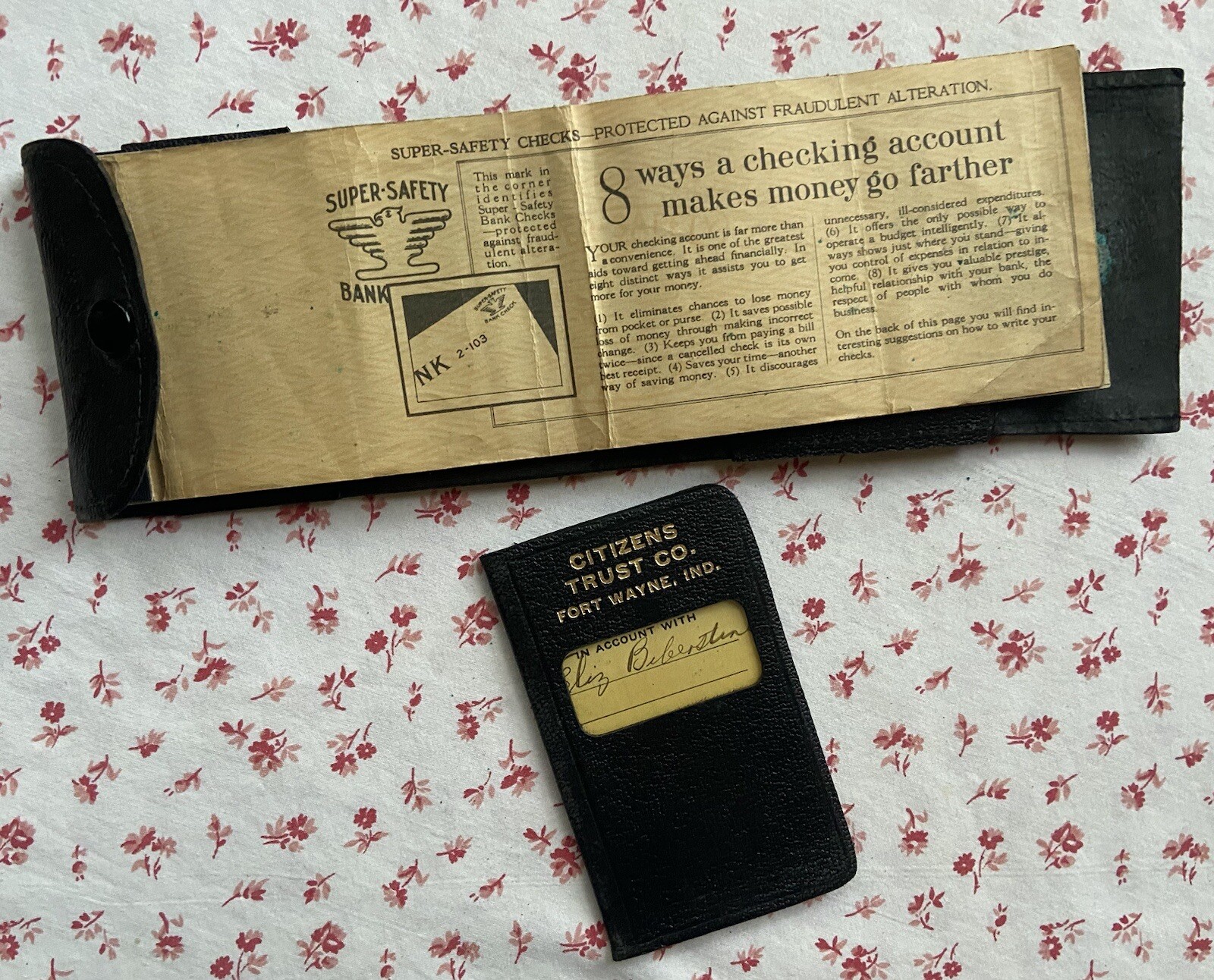 Vintage 1920s Citizens Trust Co., Fort Wayne, Ind. Black Leather Check Book