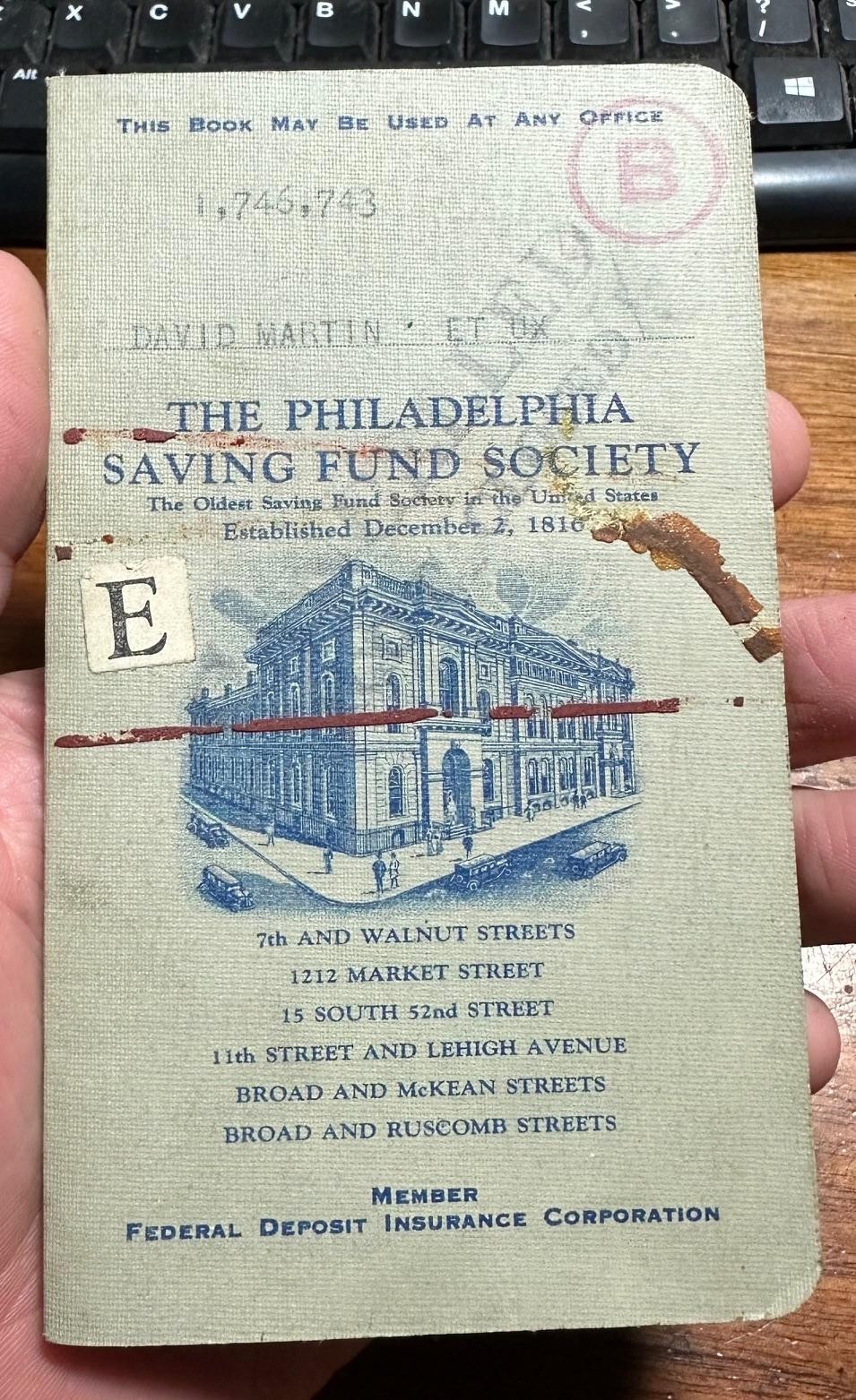 Vintage 1941-43 WWII Deposit National Bank Savings Account Booklet Philadelphia