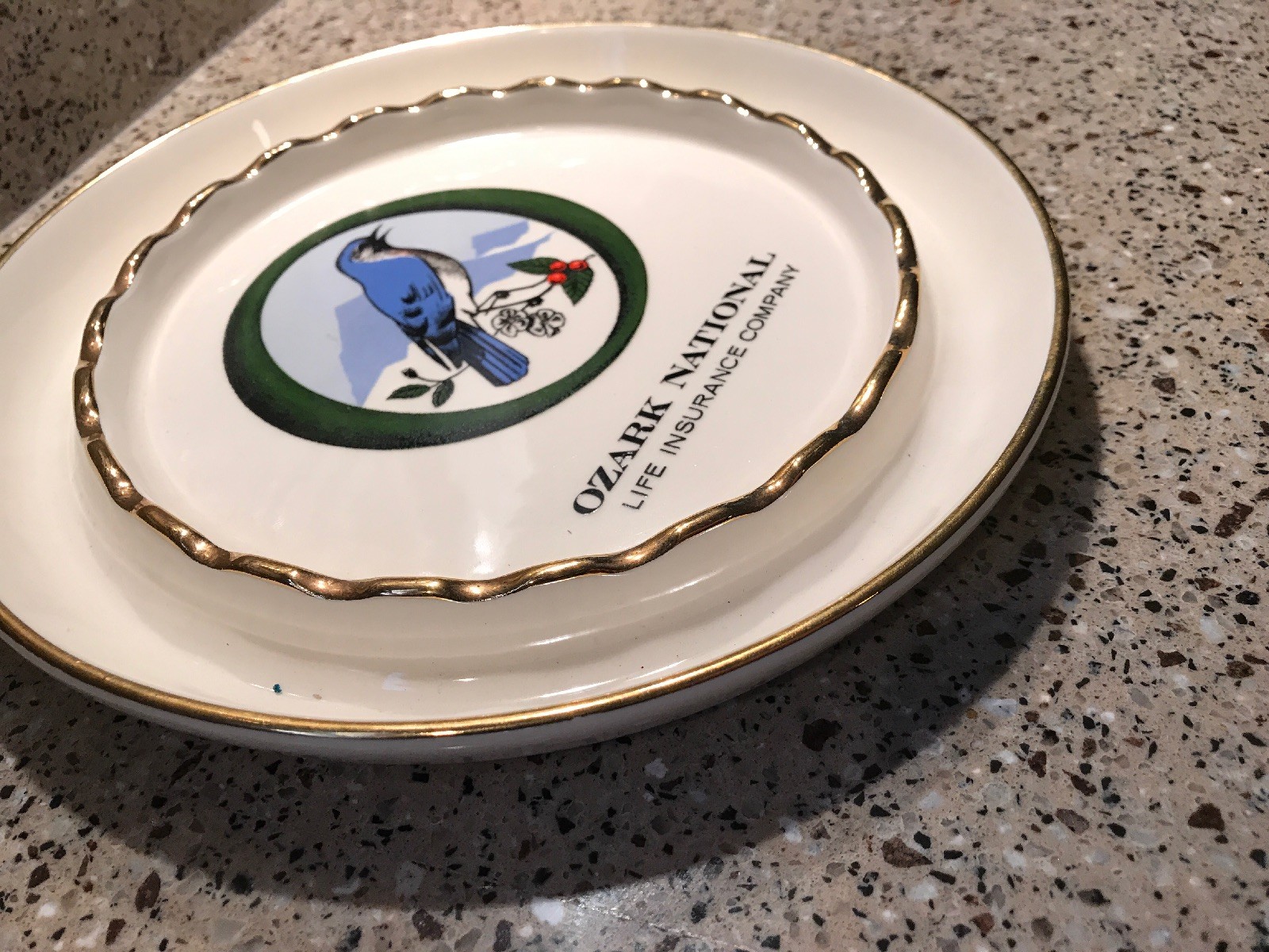 Vintage Ozark National Life Insurance Company Round Color Ceramic Ashtray