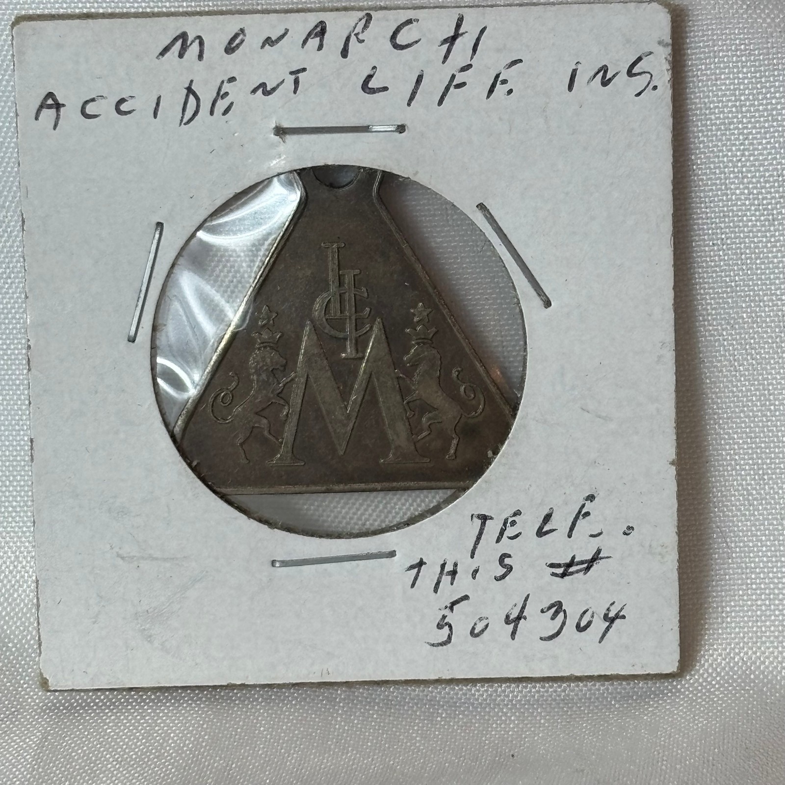 Vtg Monarch Accident Life Insurance FOB Telegraph 504304 Triangle Shape