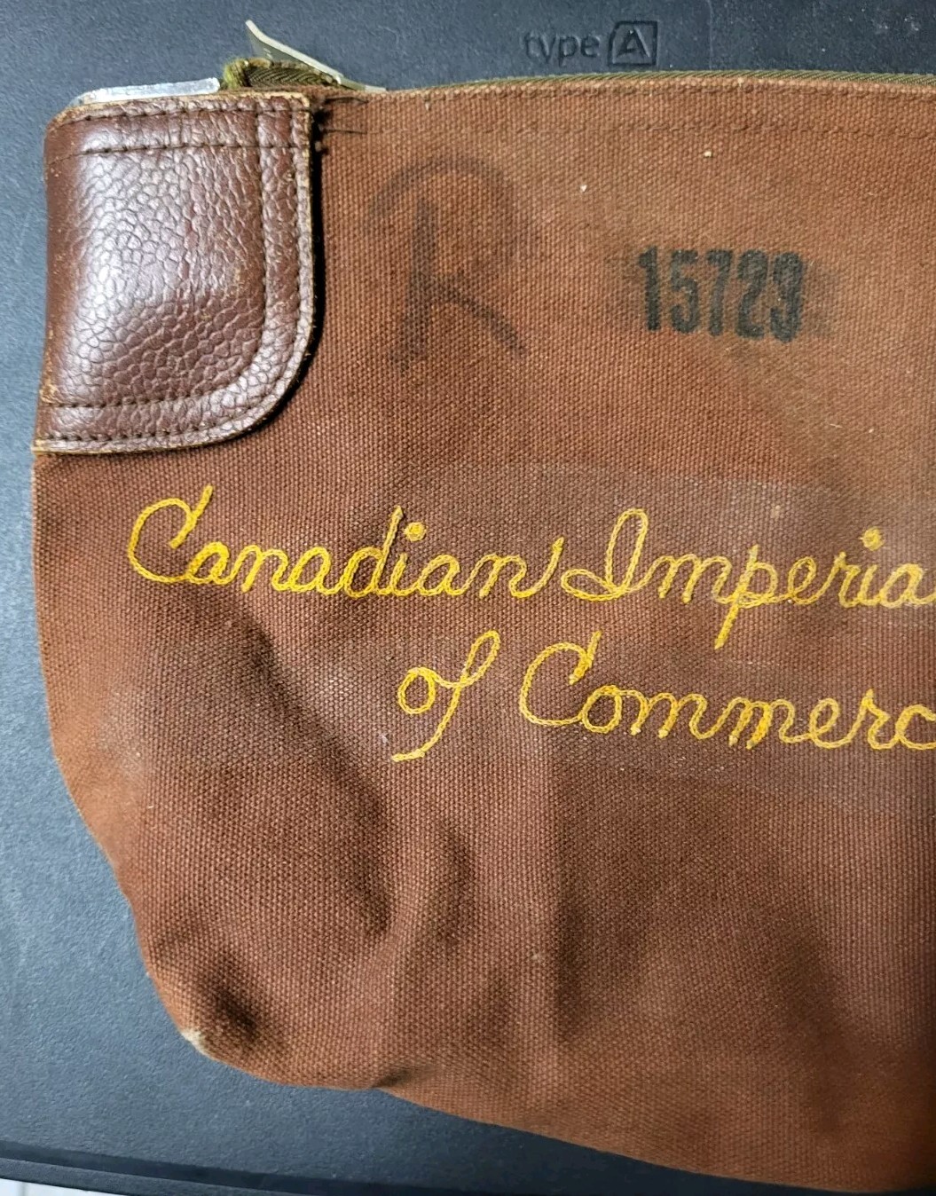 Rare 1960s Canadian Imperial Bank Of Commerce CIBC Canvas Cash Deposit Bag