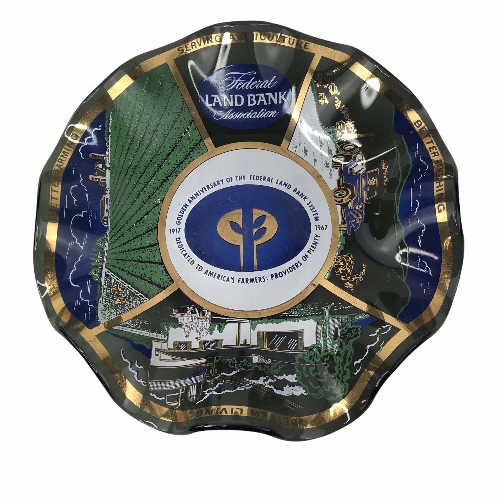 Vintage Federal Land Bank Association Glass Candy Dish 50th Anniv Farming