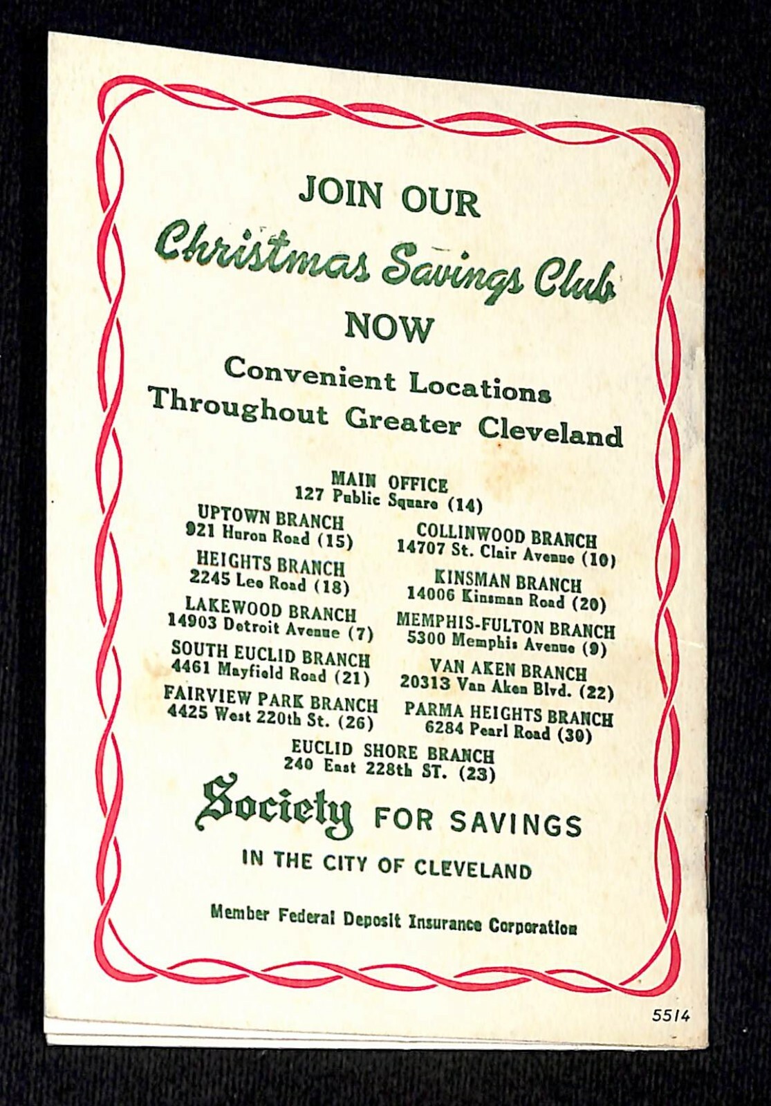 c1950’s Society for Savings Bank’s Christmas Club Gift List Booklet Cleveland