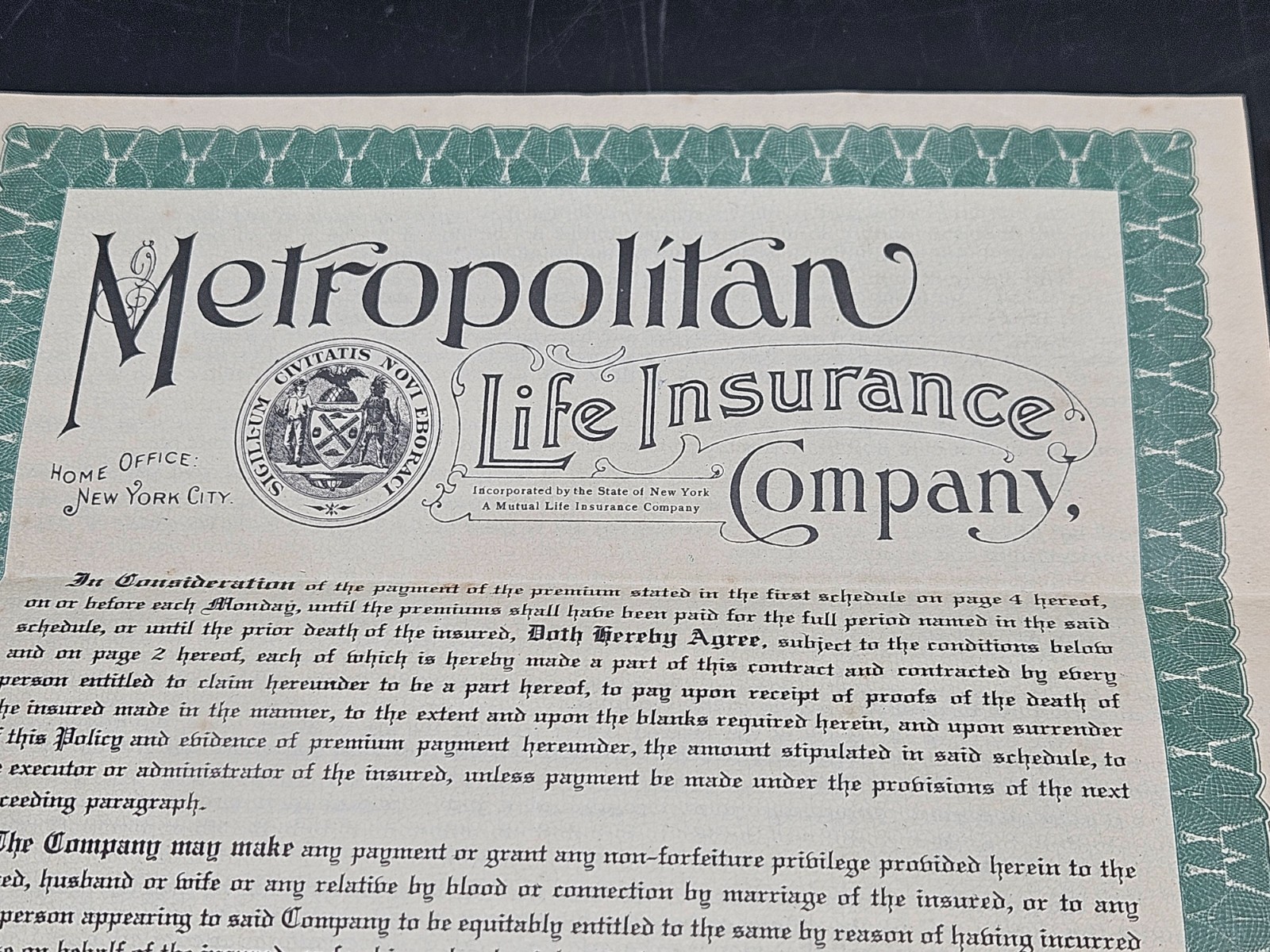 Vintage 1918 Metropolitan Life Insurance Co Policy, Payment Book, Etc.