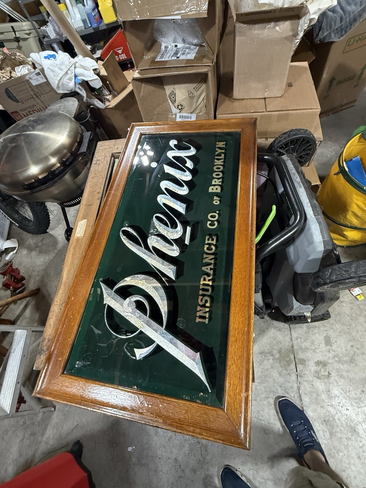 PHOENIX INSURANCE COMPANY OF BROOKLYN, NEW YORK REVERSE GLASS PAINTED SIGN
