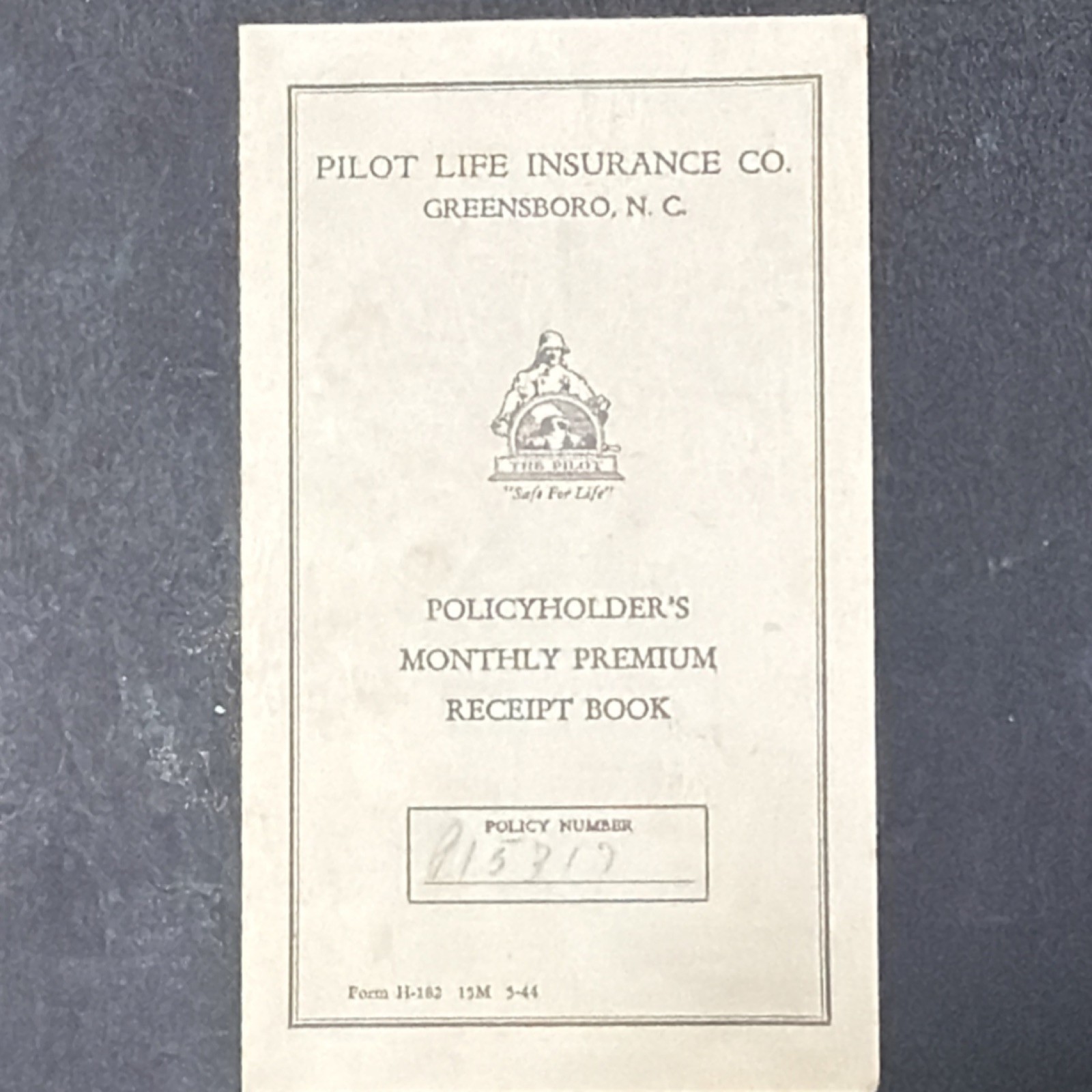 Antique Pilot Life Insurance Co. Monthly Premium Receipt Book 1945/1946