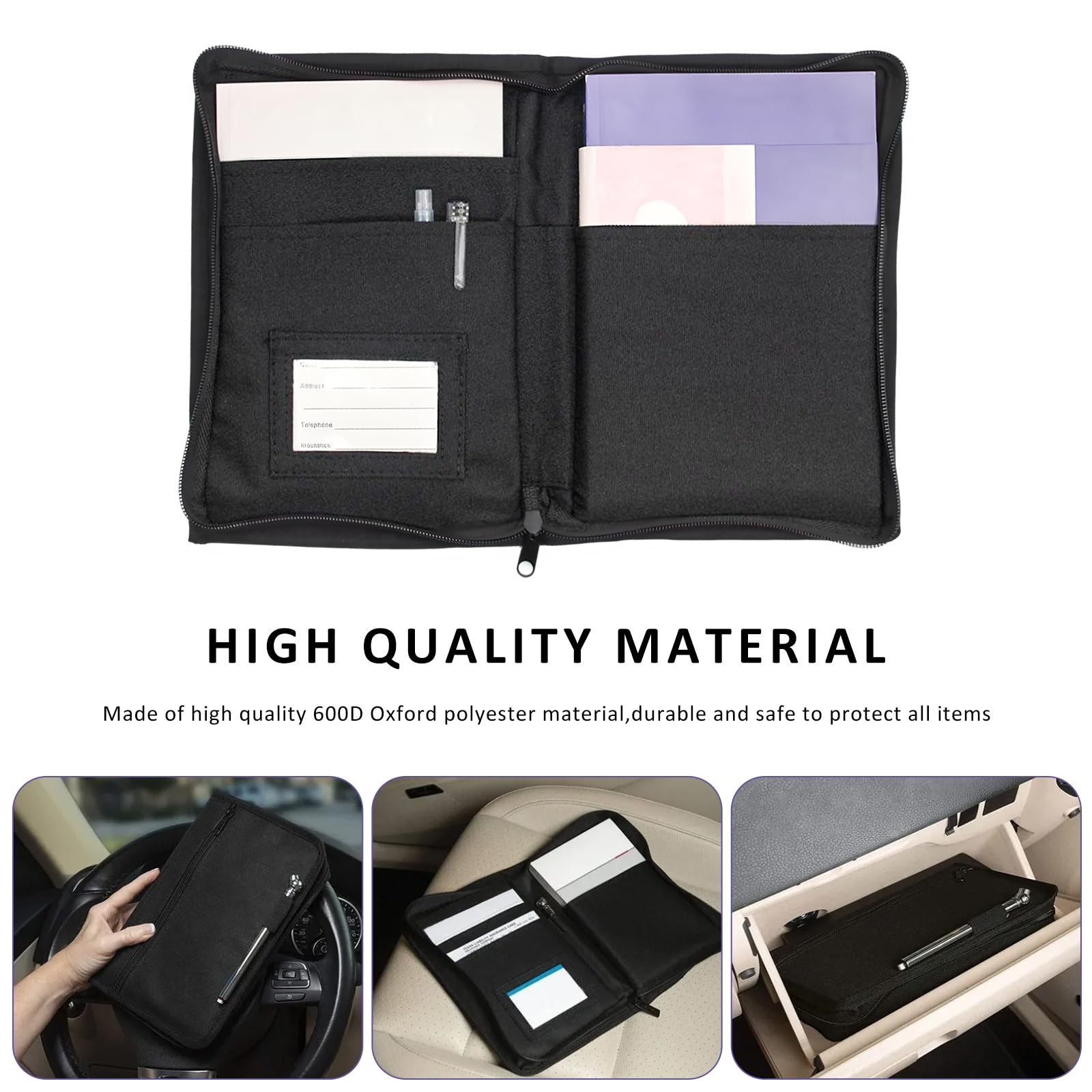 VCYOPN Car Registration Insurance Holder, Auto Glove Box Compartment Black