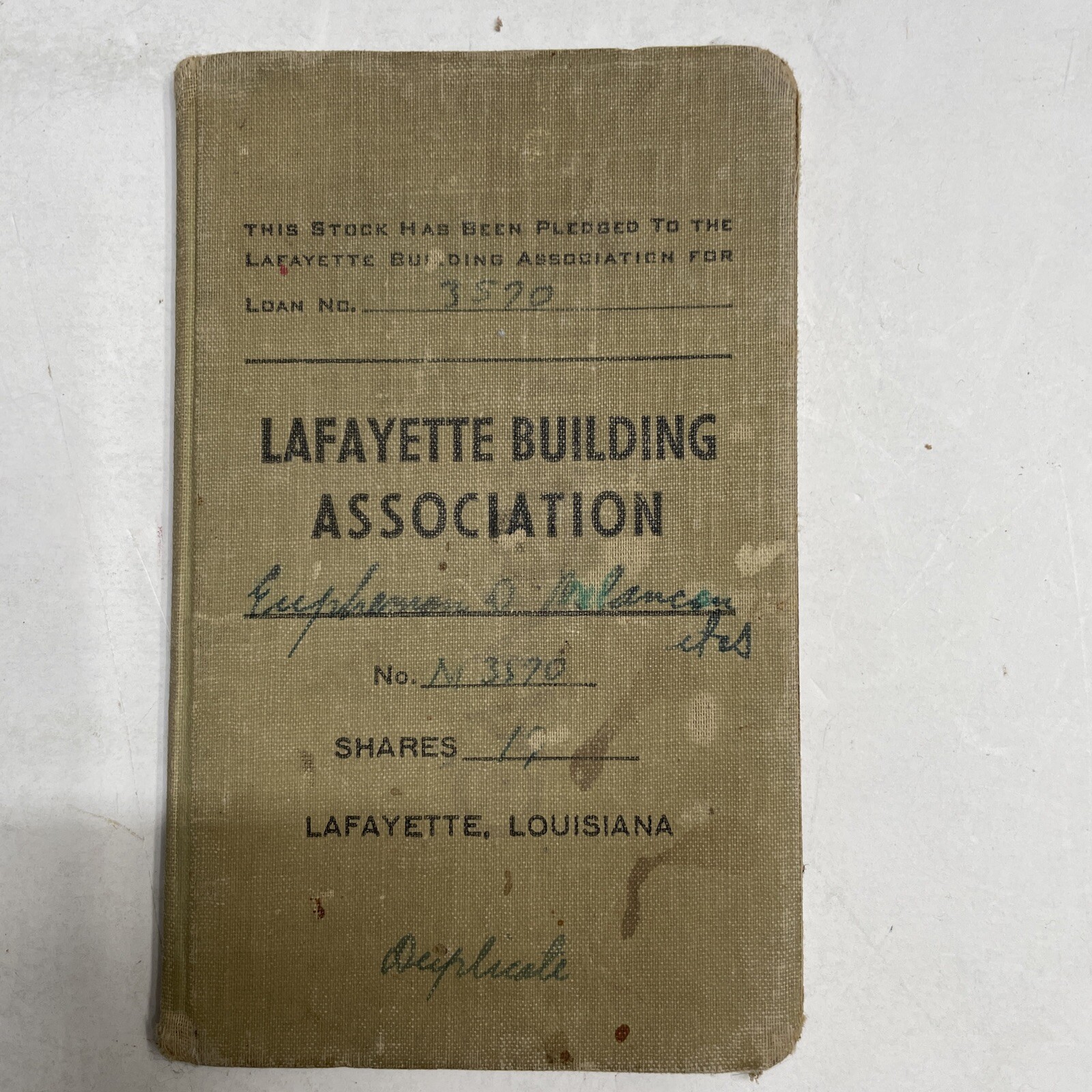 Vtg 1950’s Lafayette Building Association Stock Certificate Book Louisiana Banki