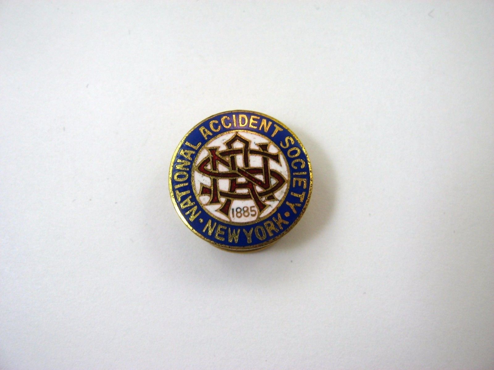 Antique 1885 National Accident Society Lapel Pin New York Insurance Enamel NAS