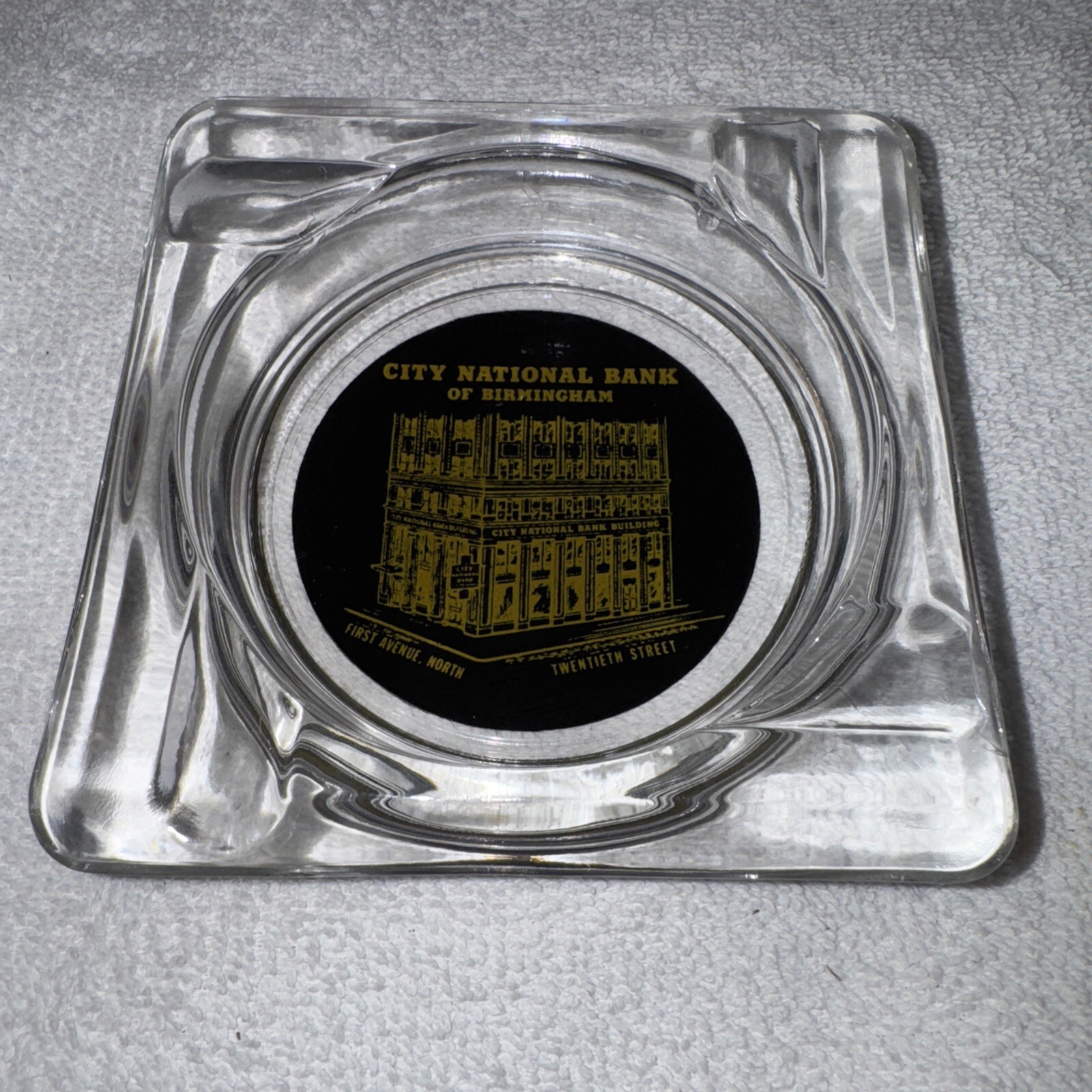 Vintage Glass Ashtray City National Bank Of Birmingham