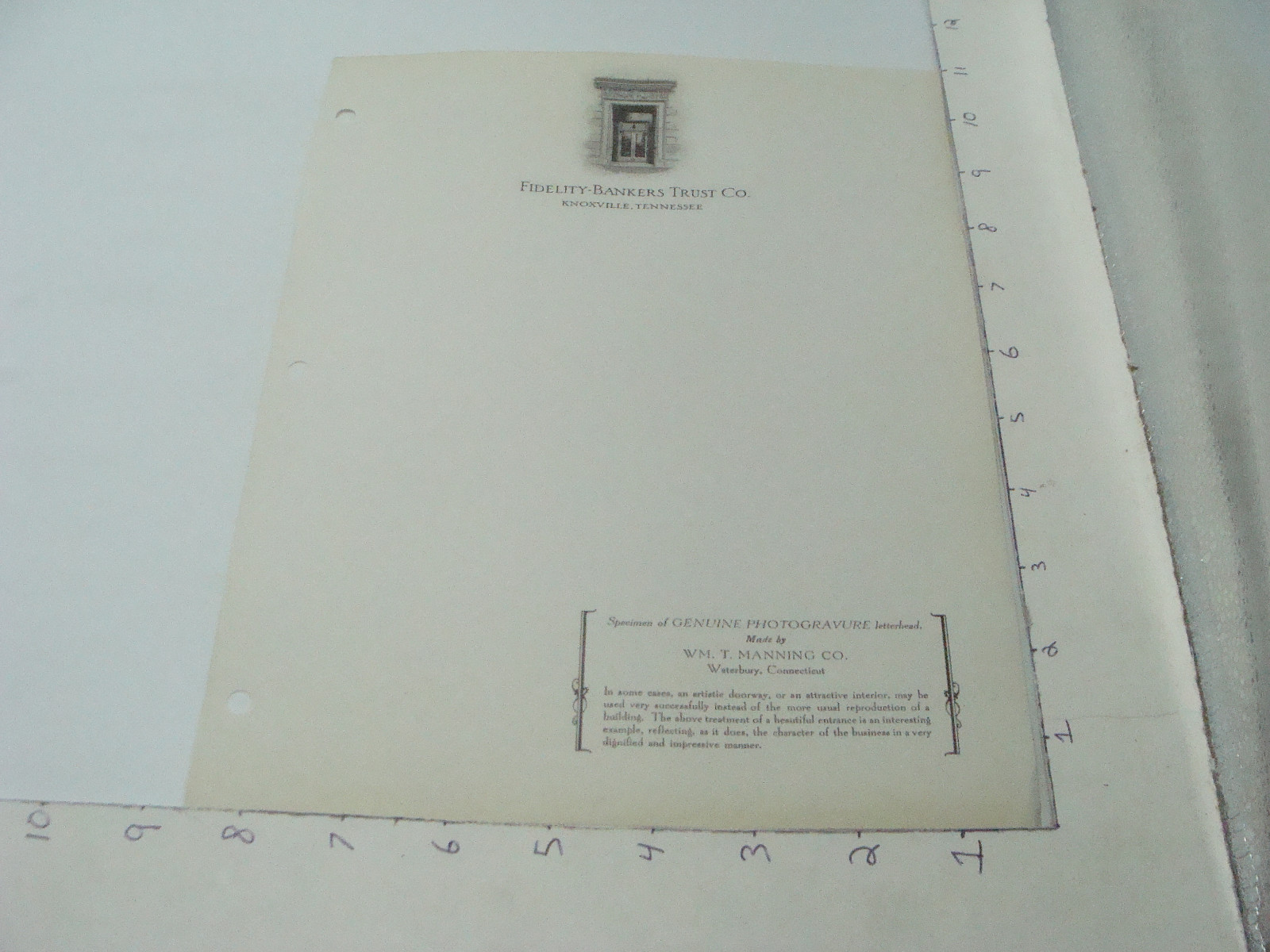 orig 1940s Printing ex. PHOTOGRAVURE Letterhead FIDELITY-BANKERS TRUST Knoxville