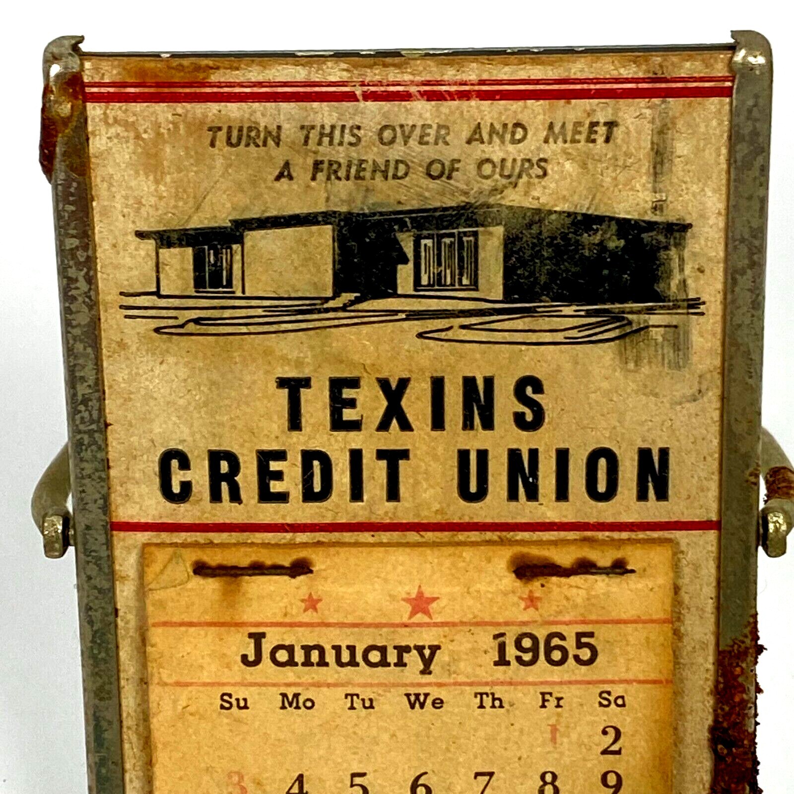 1965 Texins Credit Union Texas Instruments Desk Top Calendar Mirror Back Dallas