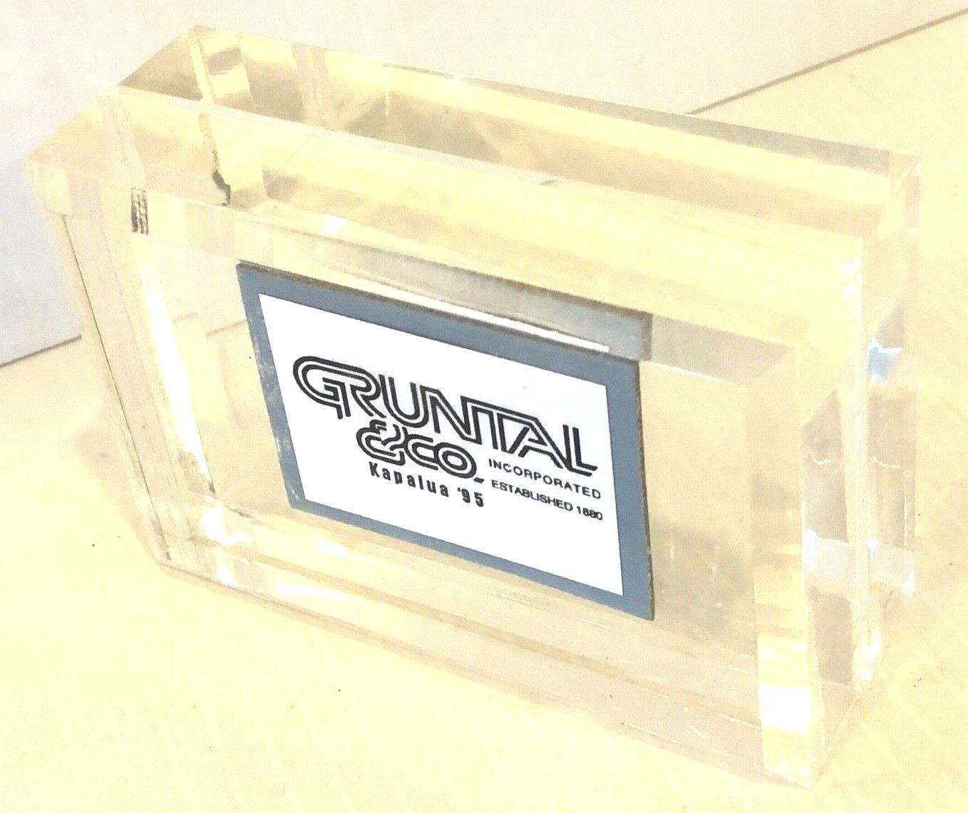 Vintage GRUNTAL & CO. Paper Weight Kapalua ’95 Hawaii Statehood Stamp In Lucite