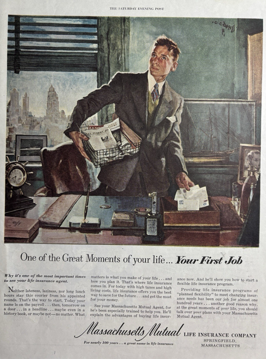 Massachusetts Mutual Life Insurance Co Springfield Agent Job VTG Print Ad 1951