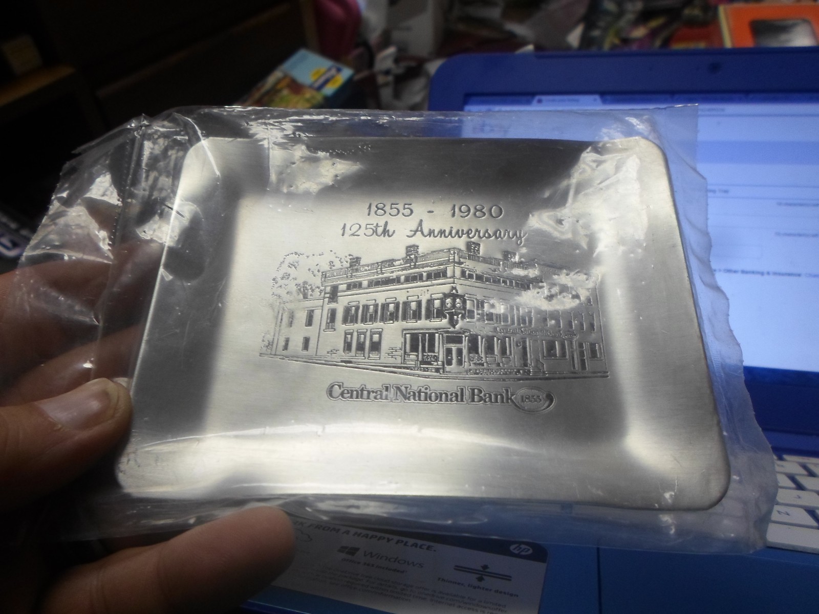 Vintage Central National Bank 125th Anniversary 1855-1980 small coin tray sealed