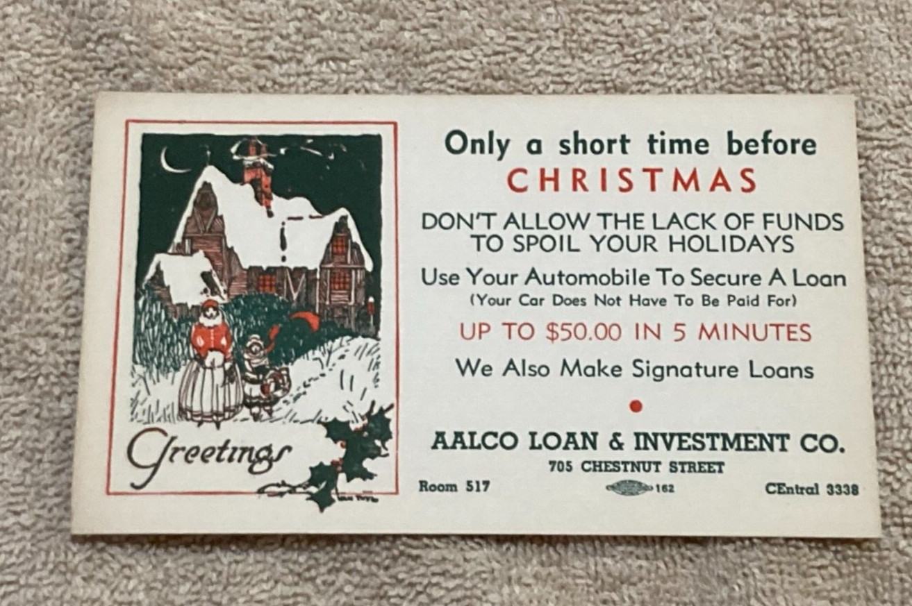 Vintage Christmas AALCO Loan & Investment Co. Paper Loan Advertisement