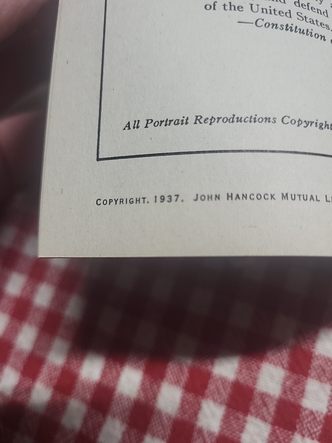 1937 John Hancock Advertising Book Presidents of the United States