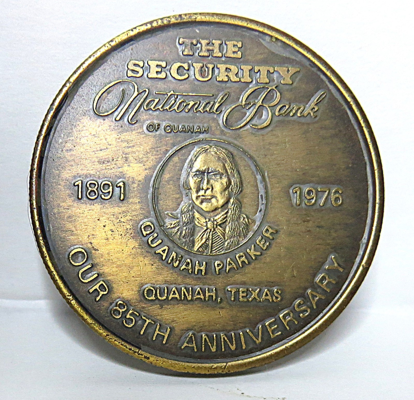 1976 Bronze Commemorative Coin The Security National Bank, Quana Texas 1891-1976