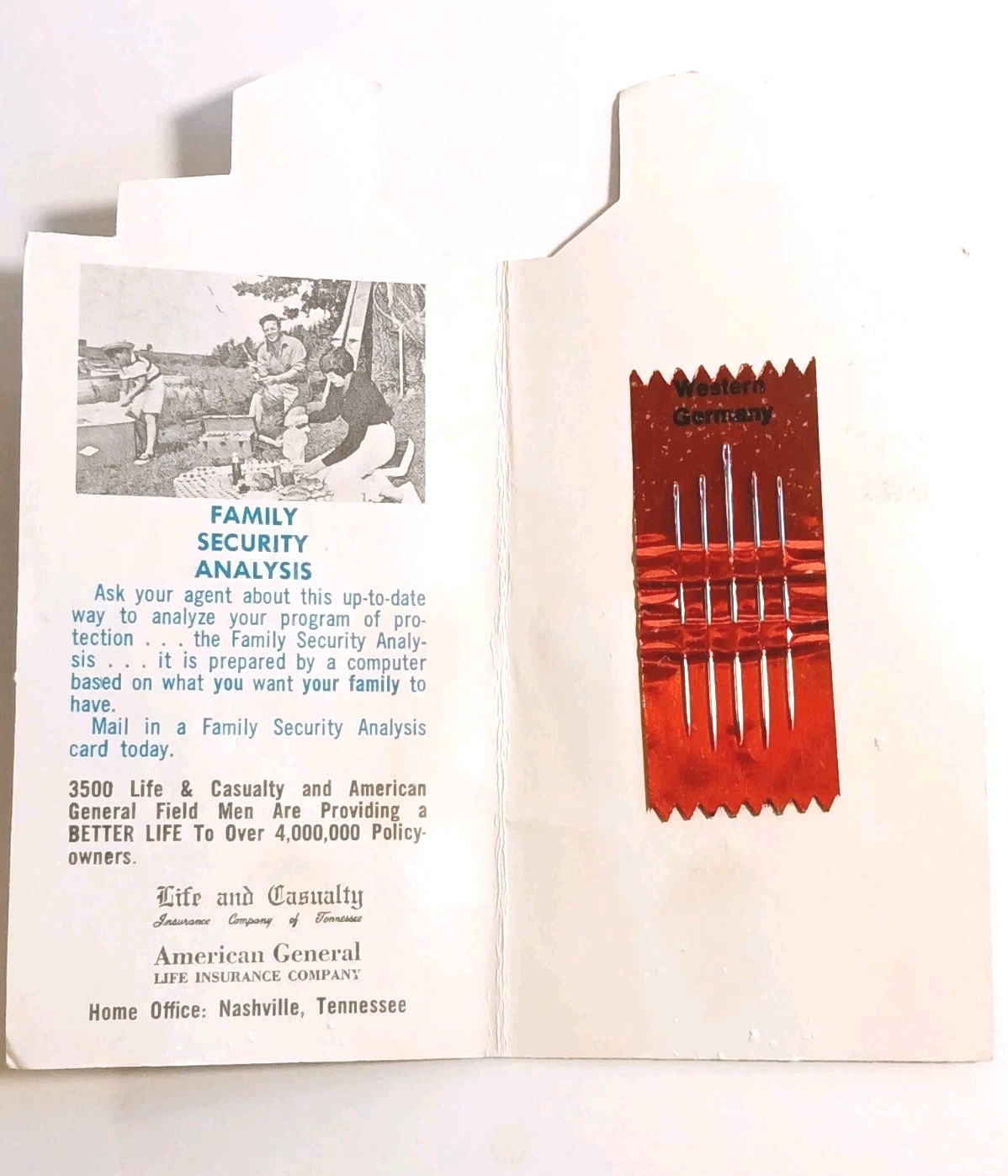 Vintage American General Life Insurance Advertising Needle Book Nashville TN