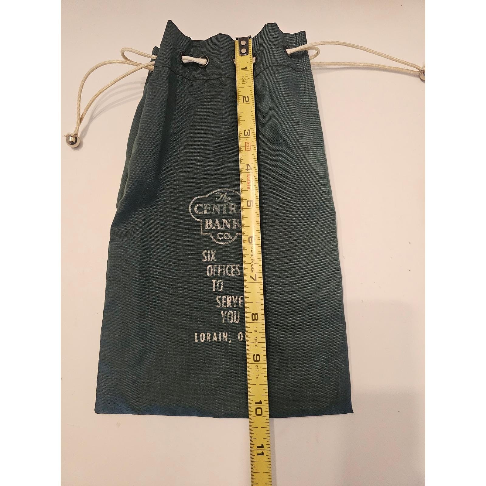 Vintage Central Bank Co Lorain Ohio Drawstring Coin Deposit Pouch Bag Green