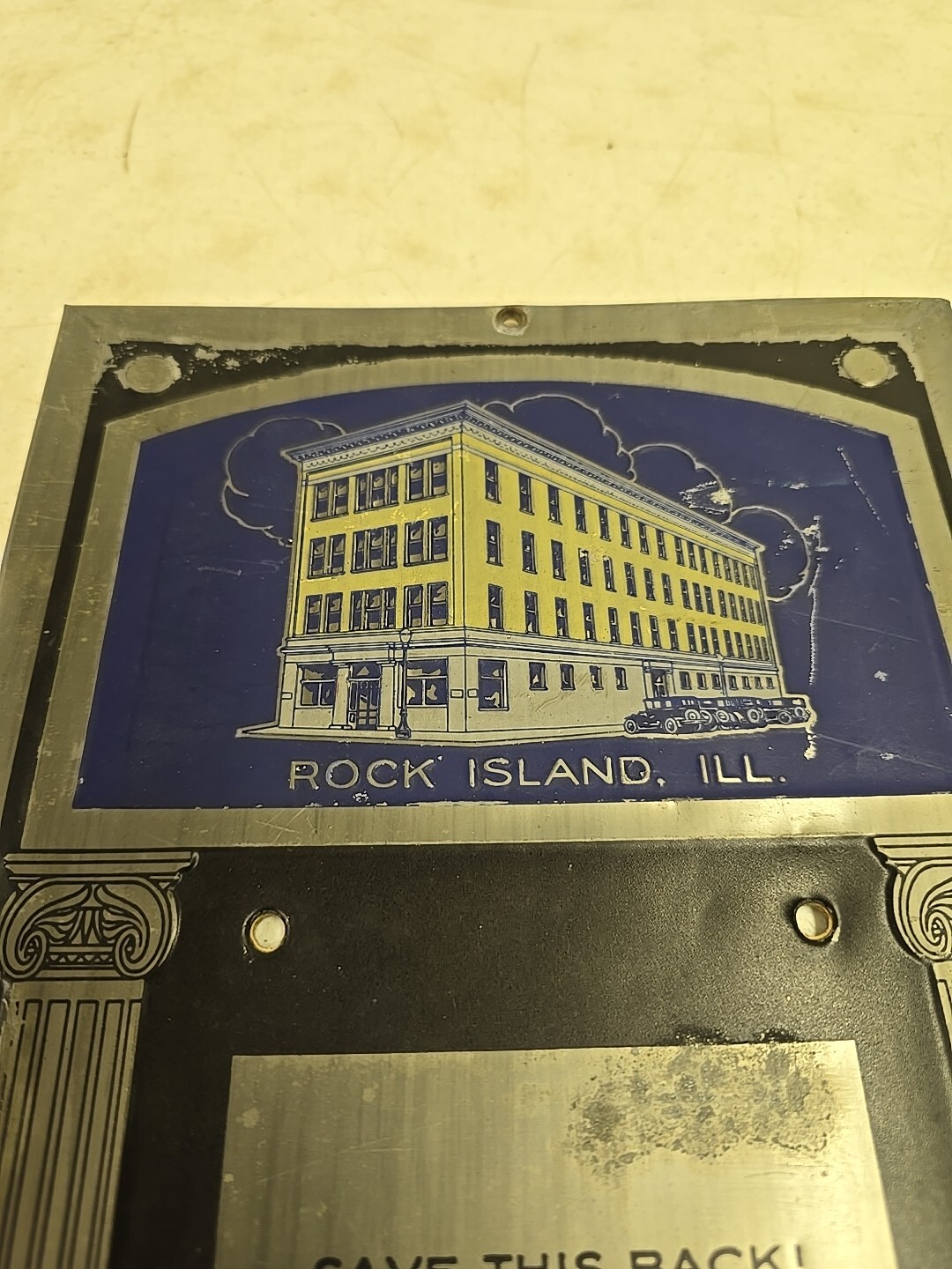 Antique Manufacturers Trust Bank Rock Island IL Advertising Embossed TOC Sign