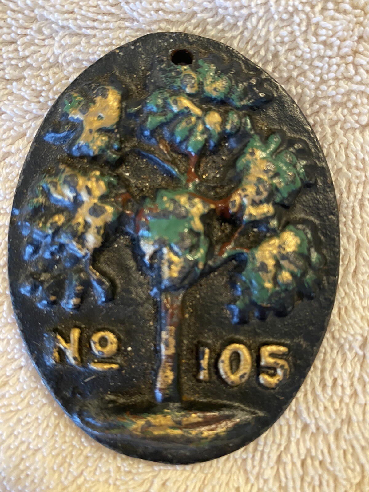 Miniature Cast Iron Fireman’s Insurance Plaque Tree No 105 – 3” Fire Iron Marker