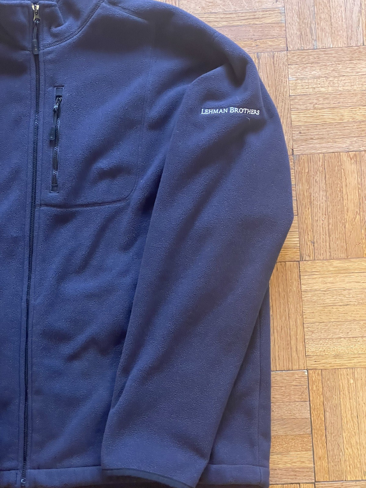 LANDS’ END LEHMAN BROTHERS Full Zip Blue Fleece Jacket MEN’S XL Vintage