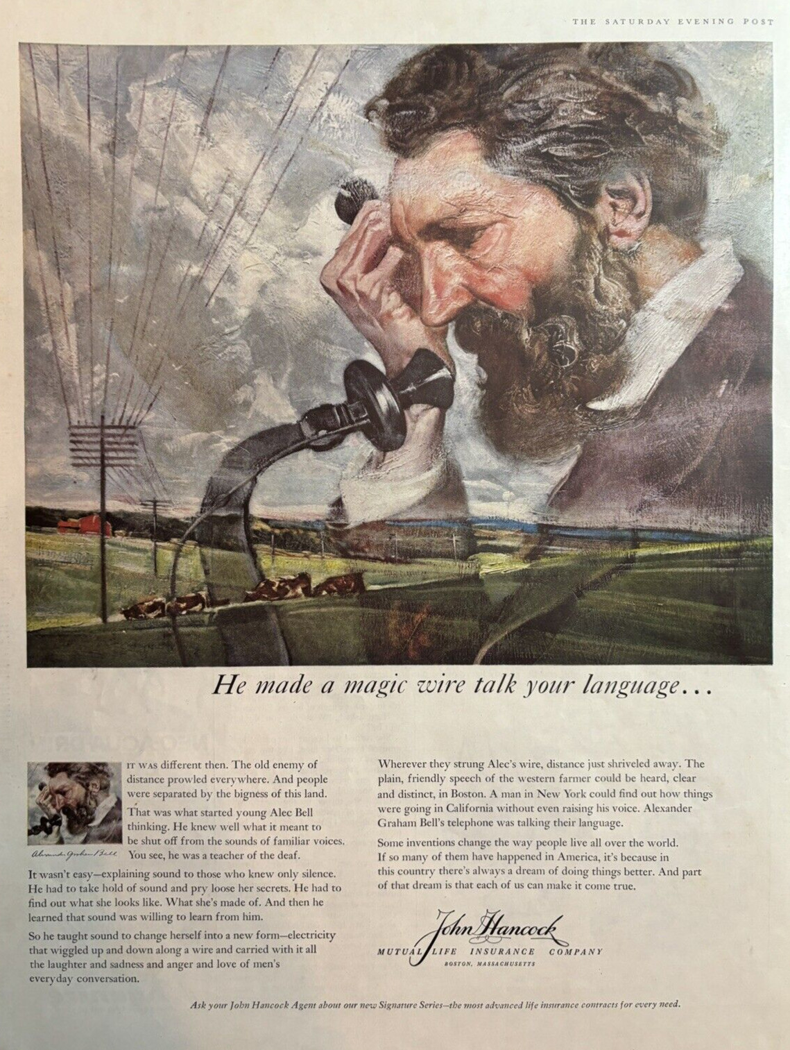 1959 John Hancock Mutual Insurance Alexander Graham Bell Boston VTG Print Ad