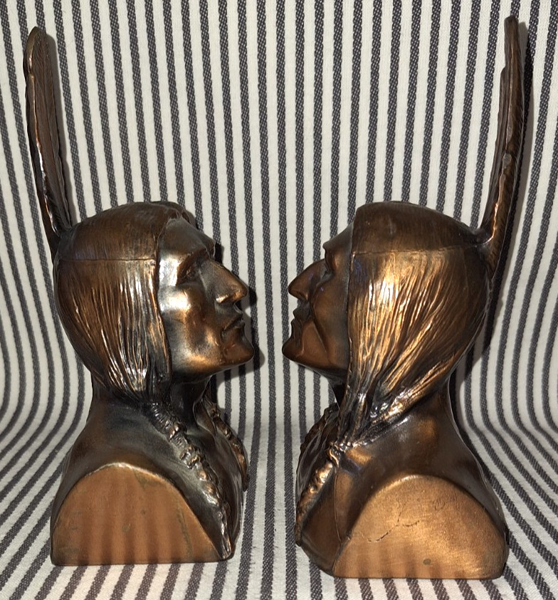 LOT OF 2 SET VTG SHAWMUT BANK OF BOSTON NATIVE AMERICAN INDIAN BOOKENDS BANKS