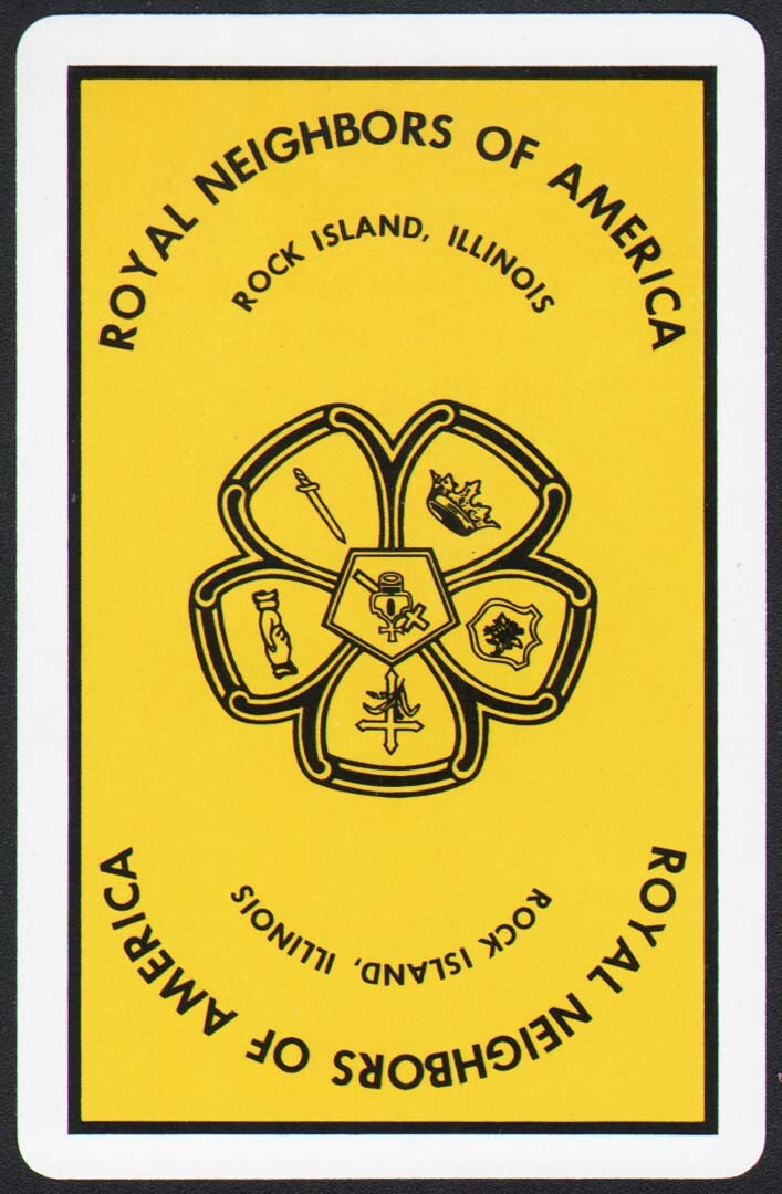 Vintage single playing card ROYAL NEIGHBORS OF AMERICA yellow Rock Island ILL