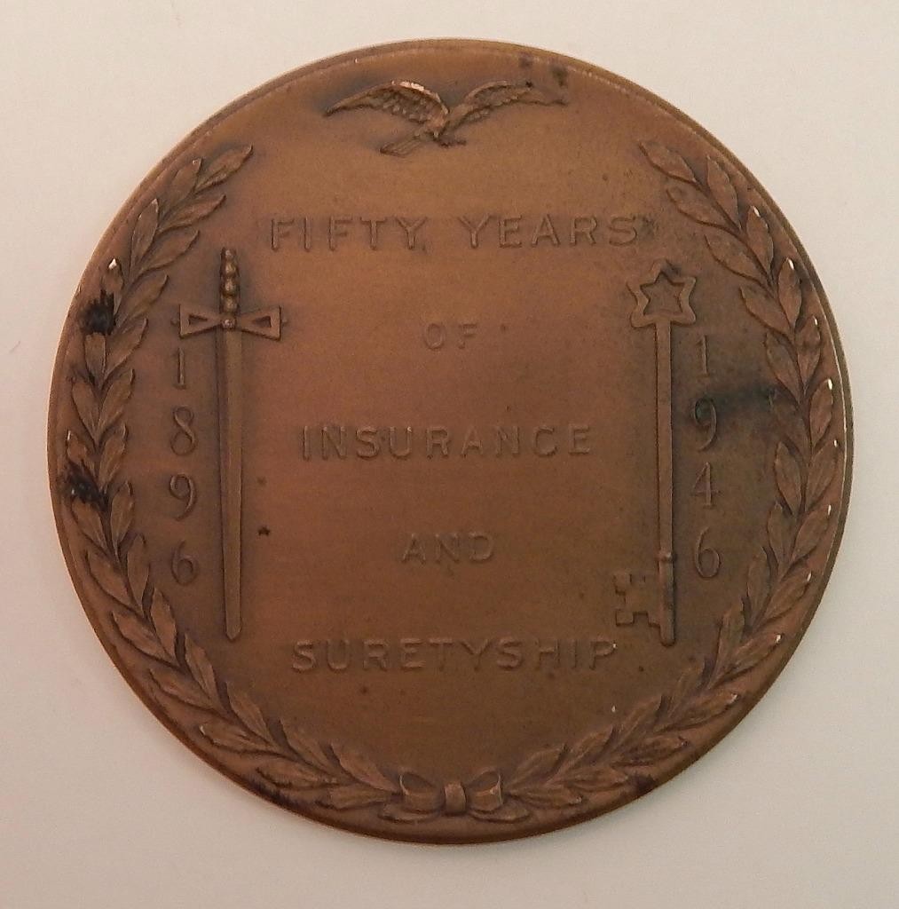 1946 United States Fidelity & Guaranty Company Bronze Medal 50 Years Insurance