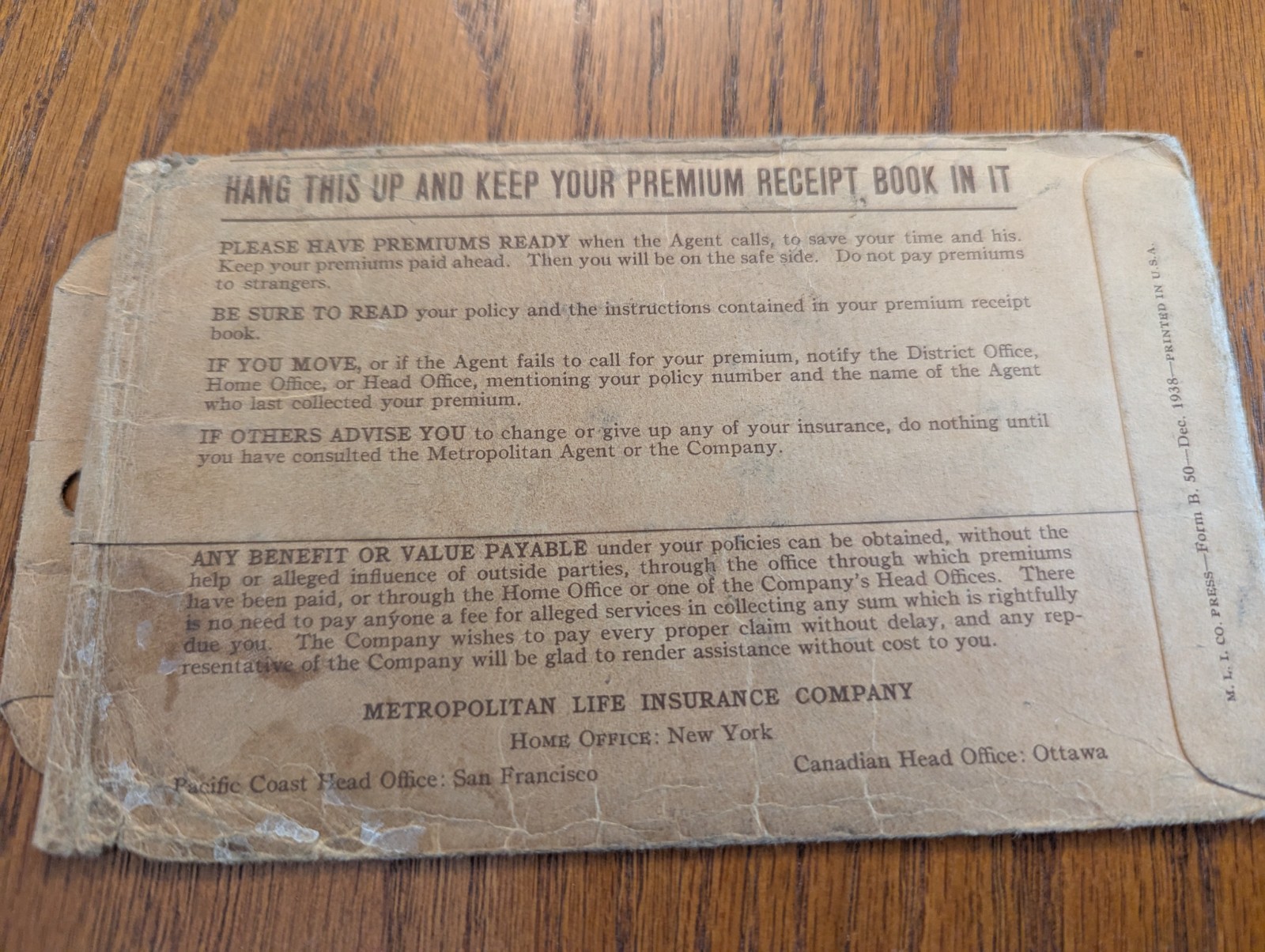 Metropolitan Life Insurance Company – Lot of Papers 1930s to 1940s
