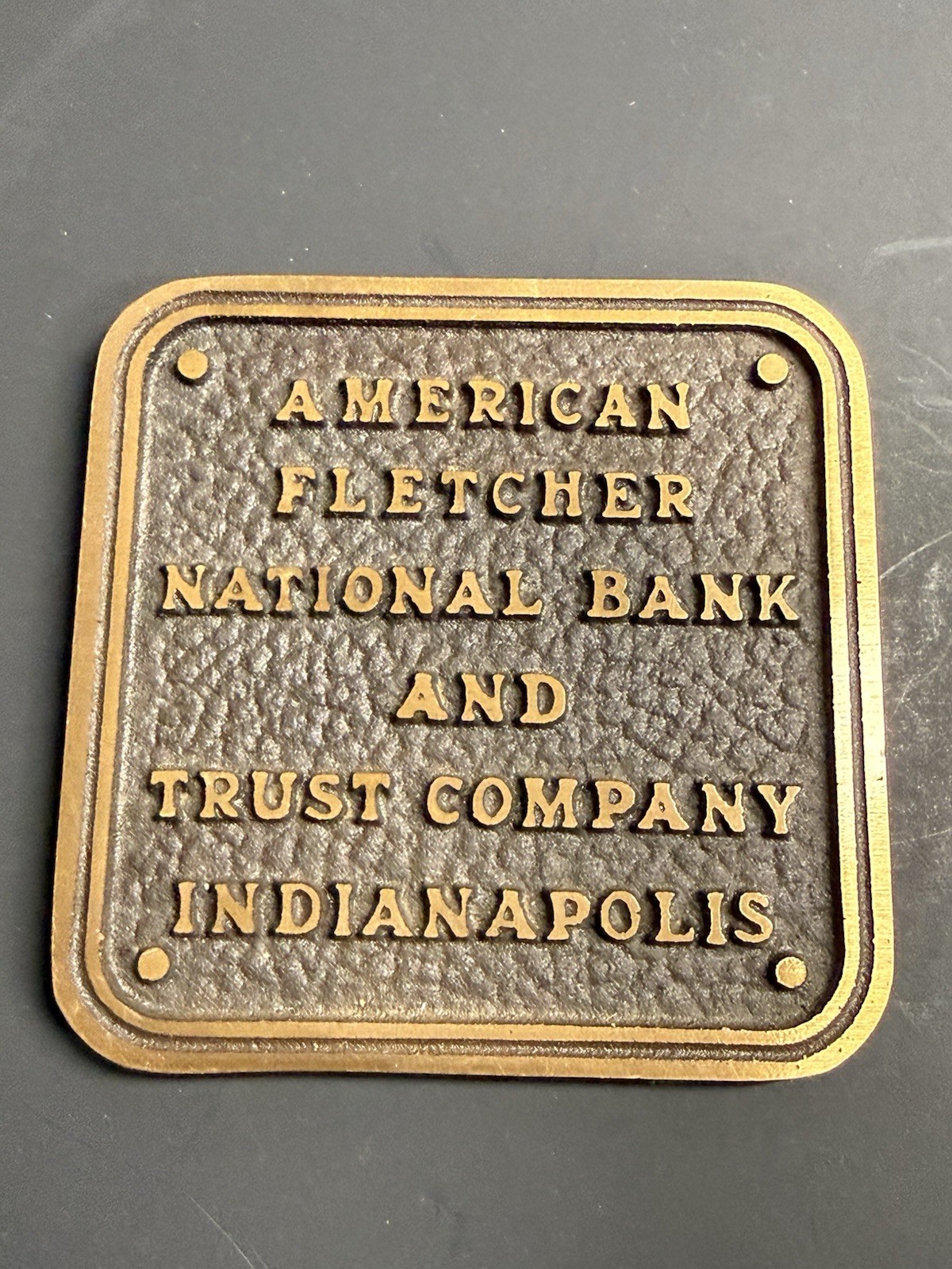 Vtg AMERICAN FLETCHER NATIONAL BANK Indianapolis Plaque Paperweight Brass