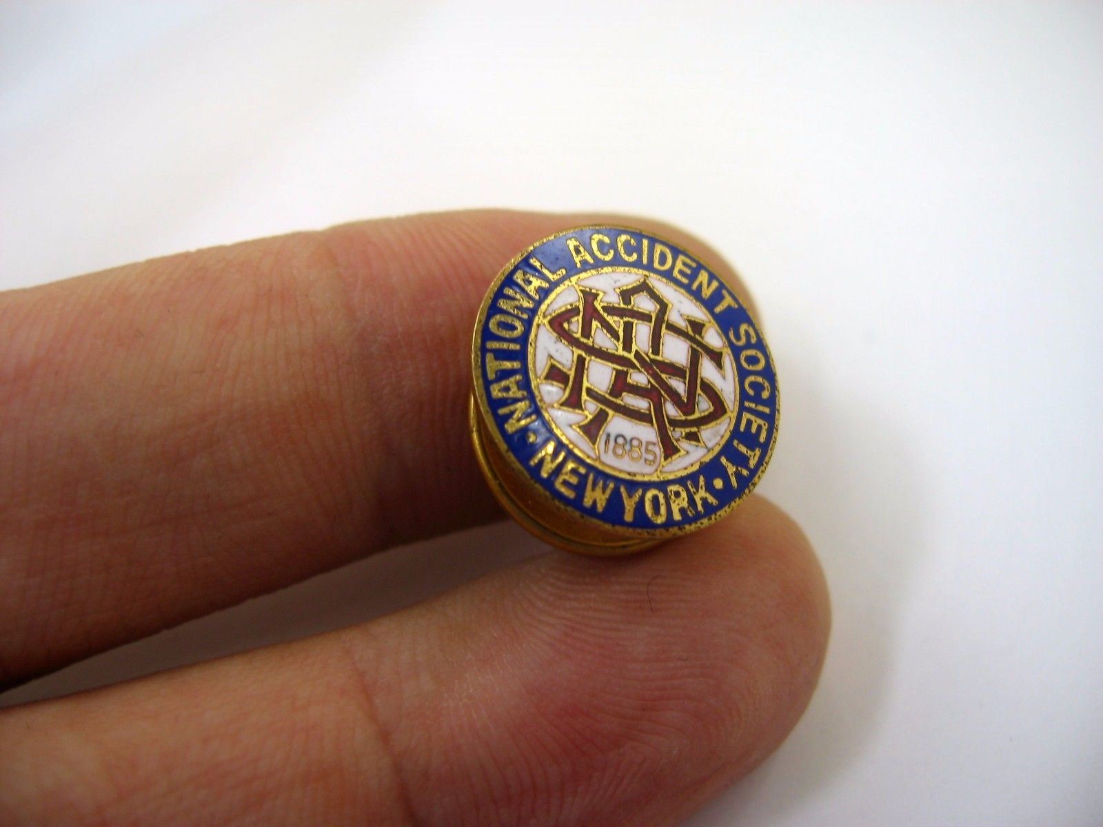Antique 1885 National Accident Society Lapel Pin New York Insurance Enamel NAS
