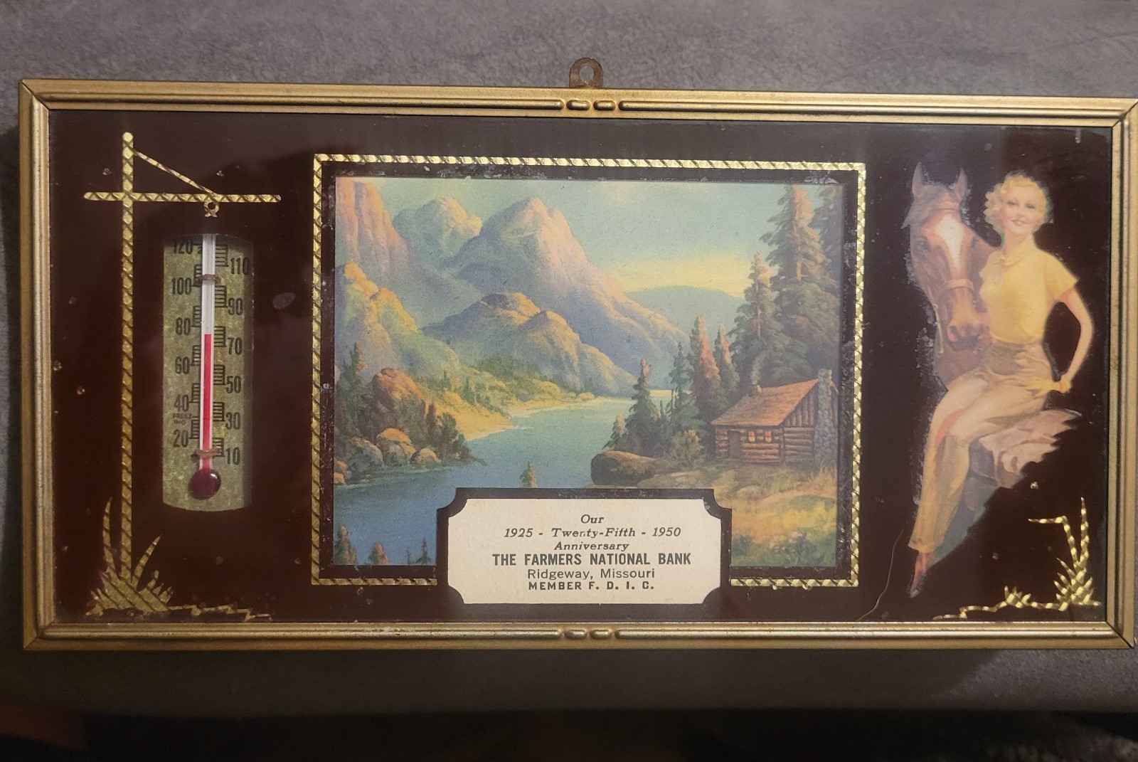 1950 25th Anniversary The Farmers National Bank Ridgeway Missouri Thermometer