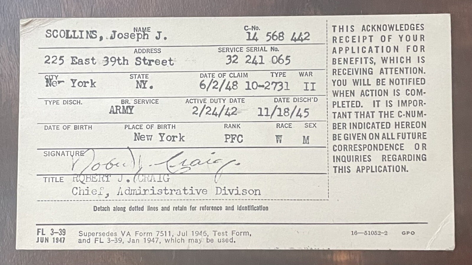 WWll Veterans Insurance Papers 1940’s