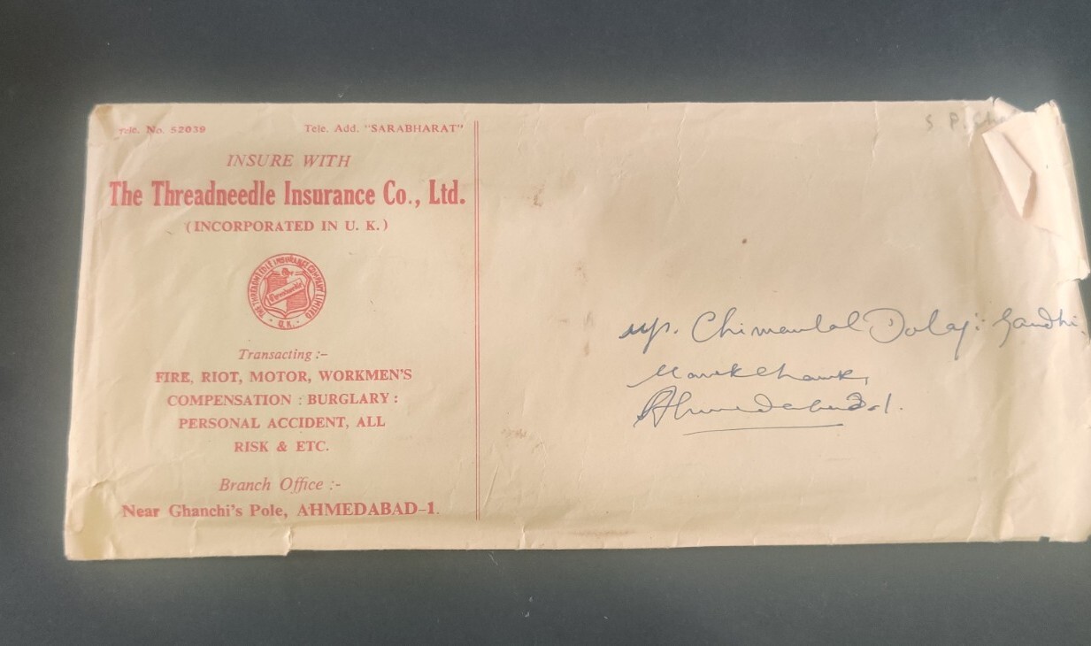 1963 THREADNEEDLE INSURANCE CO fire Policy document with cover vignette stamp