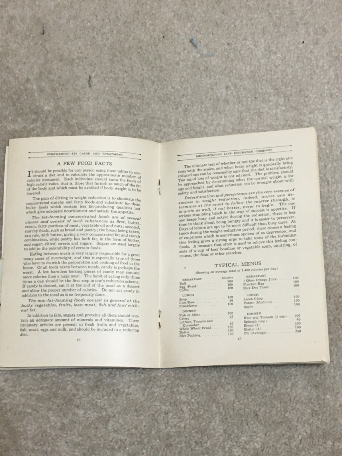 Vntg c1940s Booklet Overweight Its Cause & Treatment, Metropolitan Life Ins Co