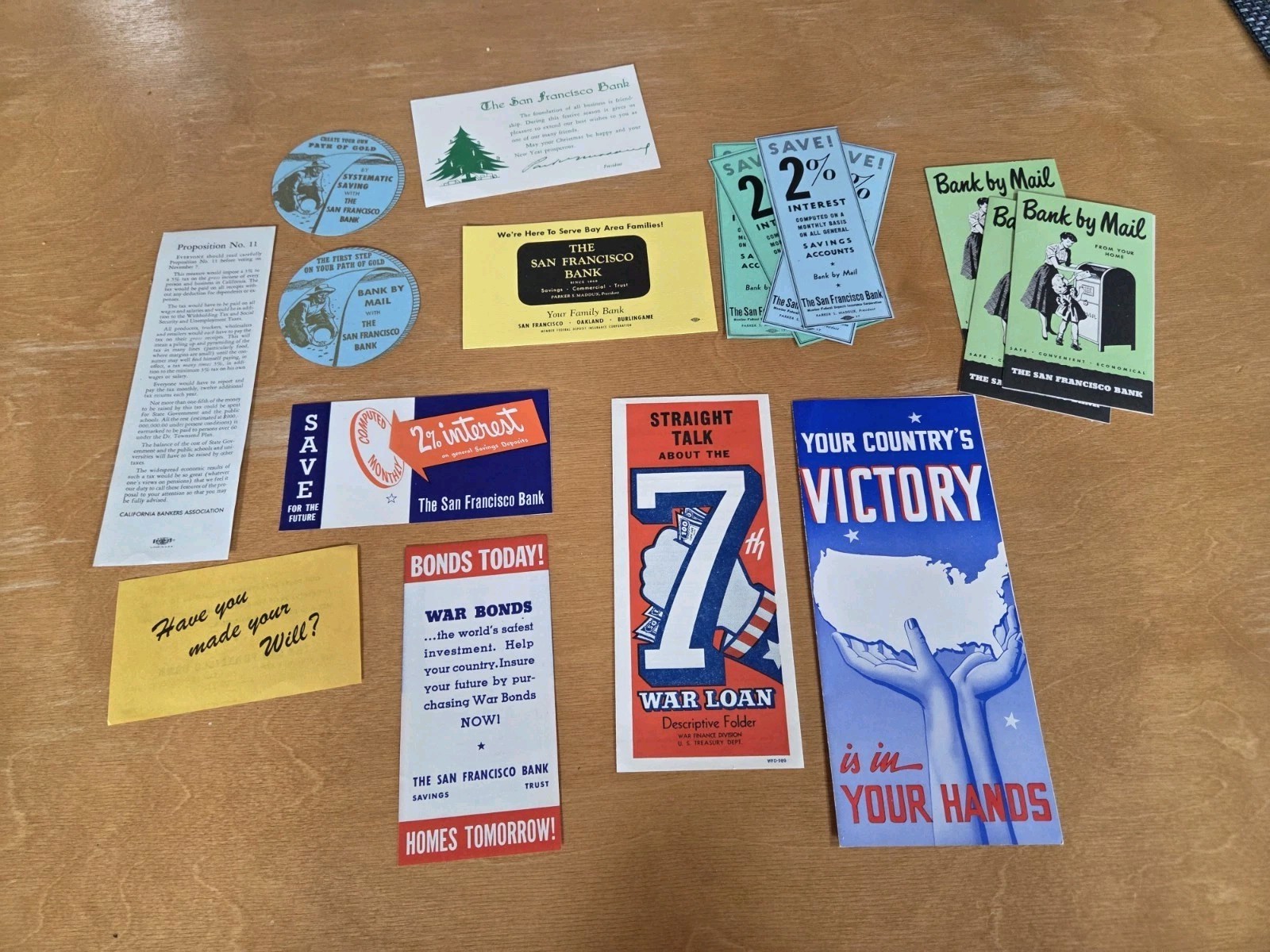 Bank of San Francisco Brochures + Lot of 40 1940s and 1950s War Bonds WW2