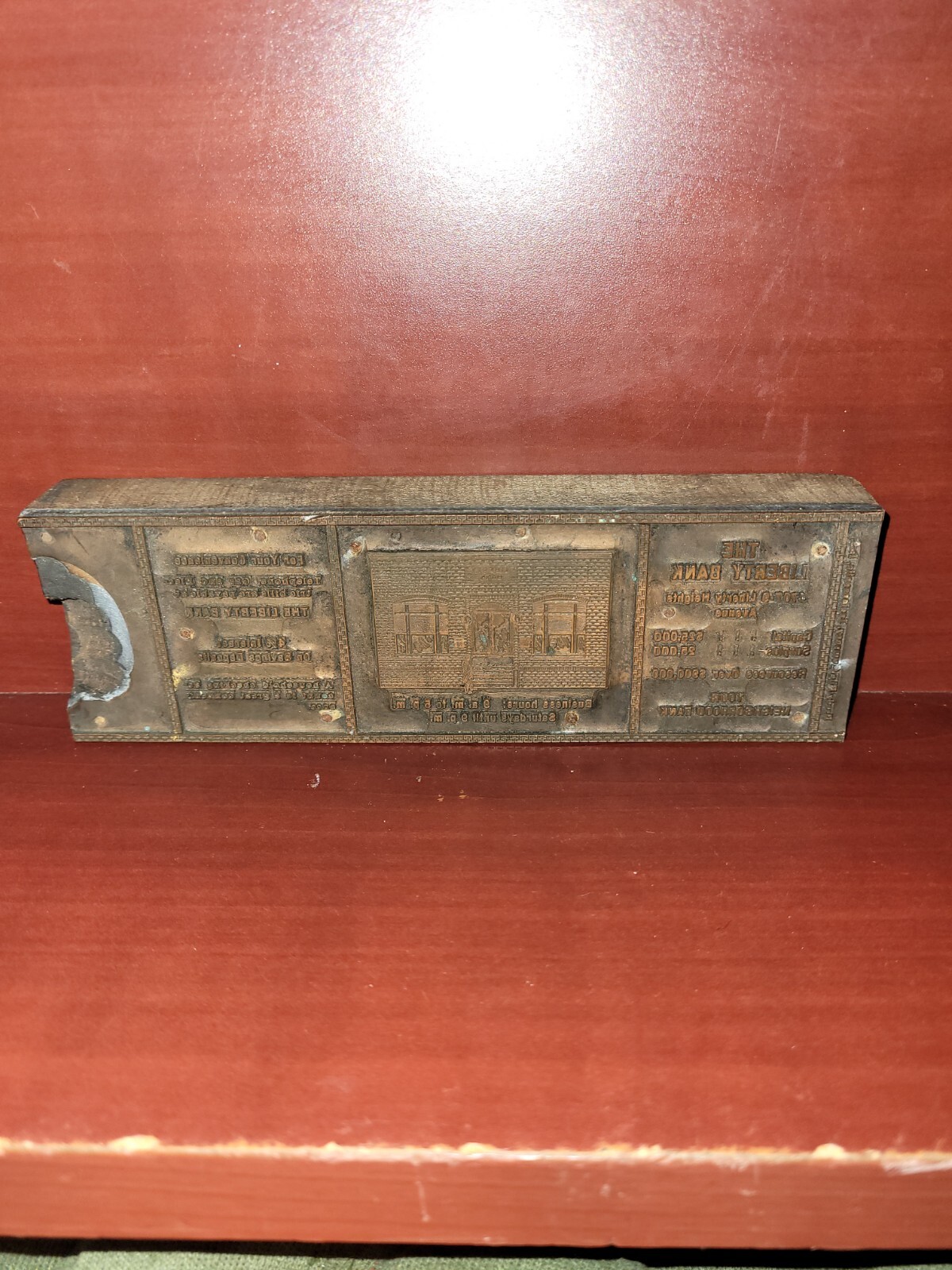 VTG The Liberty Bank, Baltimore, MD Copper Printing Block Ad
