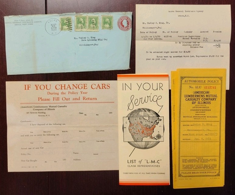 Ford 1931 Coupe Motor # 4490673 Lumberman’s Mutual Insurance Policy Documents