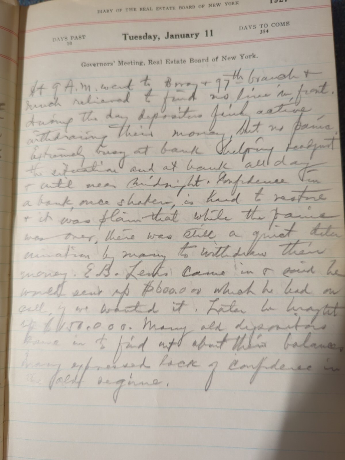 1927 Central Mercantile Bank & Trust Executive Diary Broadway Central Bank Run