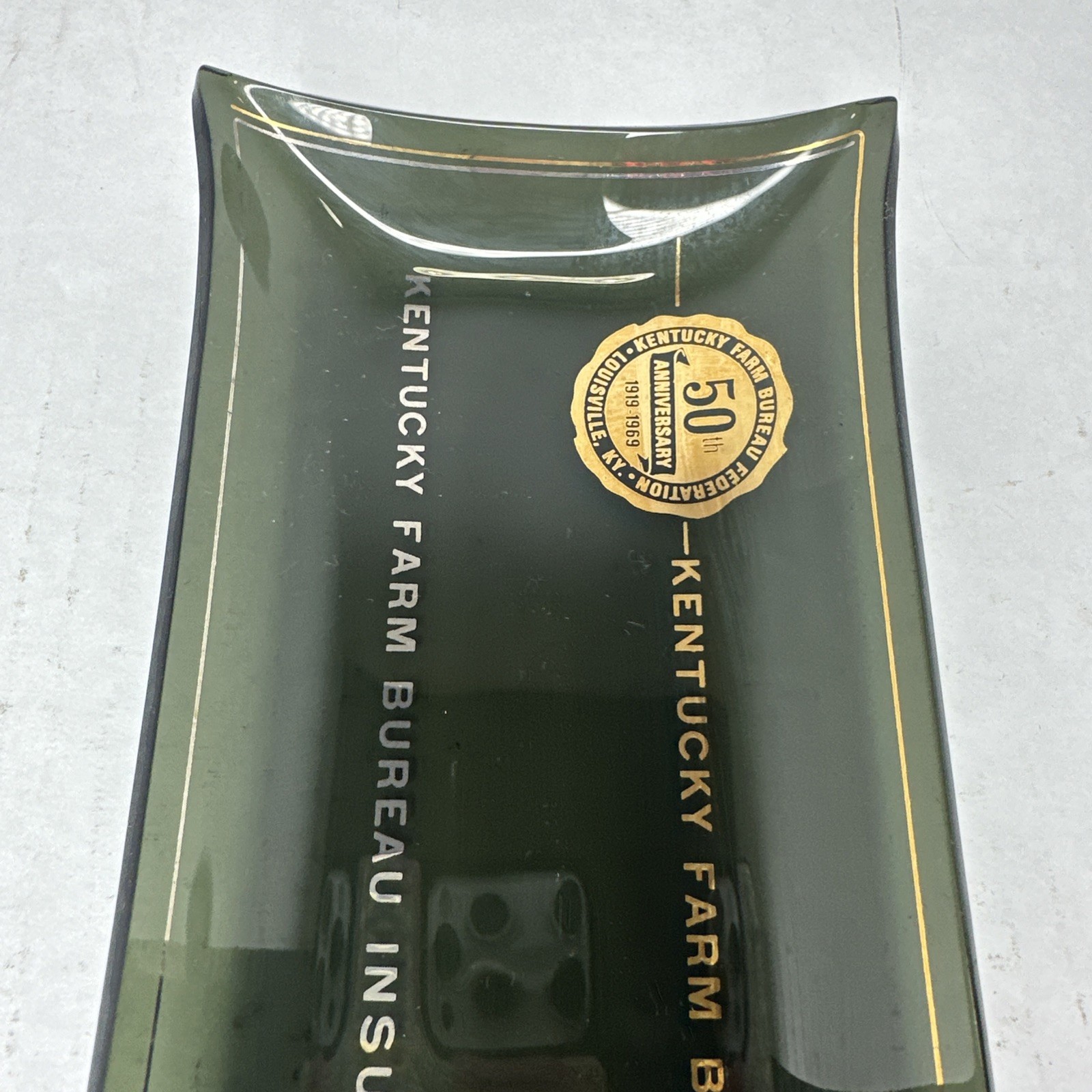 1969 Kentucky Farm Bureau Federation & KFB Insurance Glass Money Tray 8”x 4”