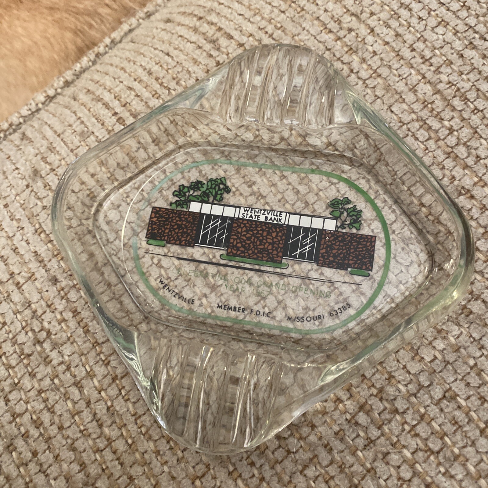 Vintage 1967 Grand Opening Wentzville Missouri State Bank Glass Ashtray-EUC
