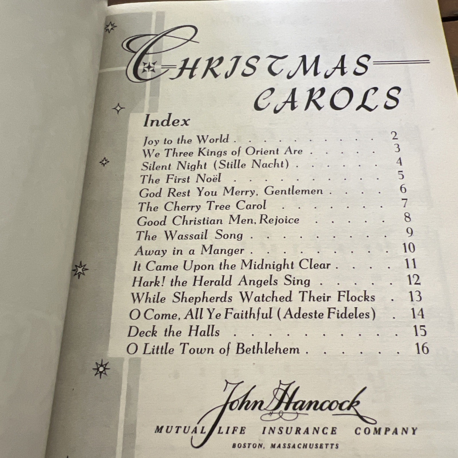 Vintage 1950’s CHRISTMAS CAROLS Booklet John Hancock Mutual Life Insurance Co.