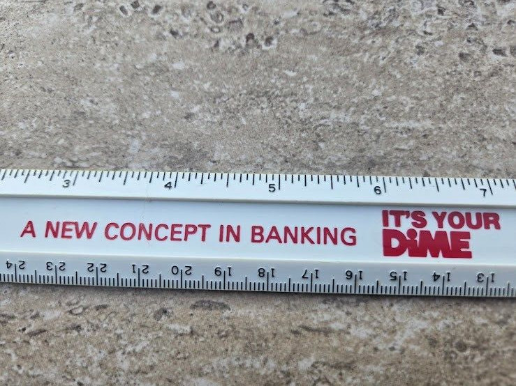 Vintage Dime Savings Bank Plastic Ruler Green Acres Valley Stream NY