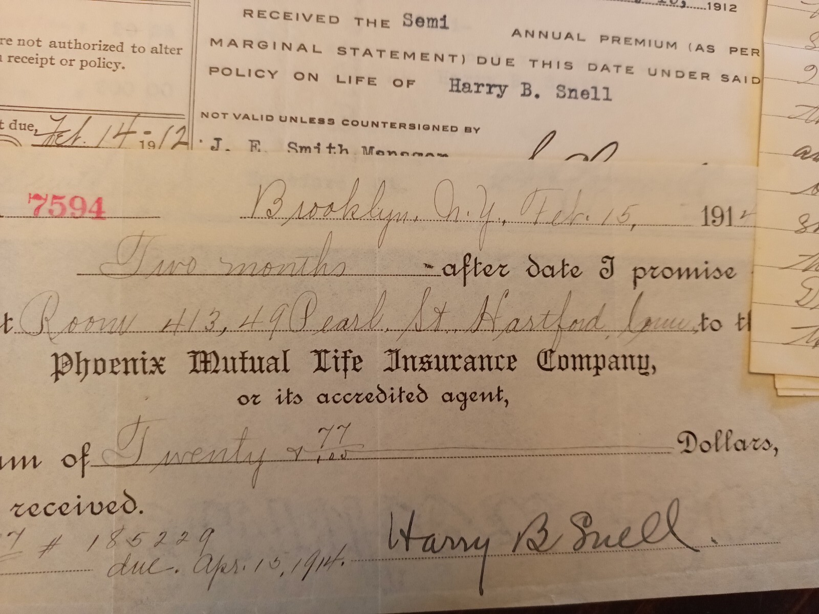 1905 To 1912 Life Insurance Letters Receipts Phoenix Mutual Prudential Fire…
