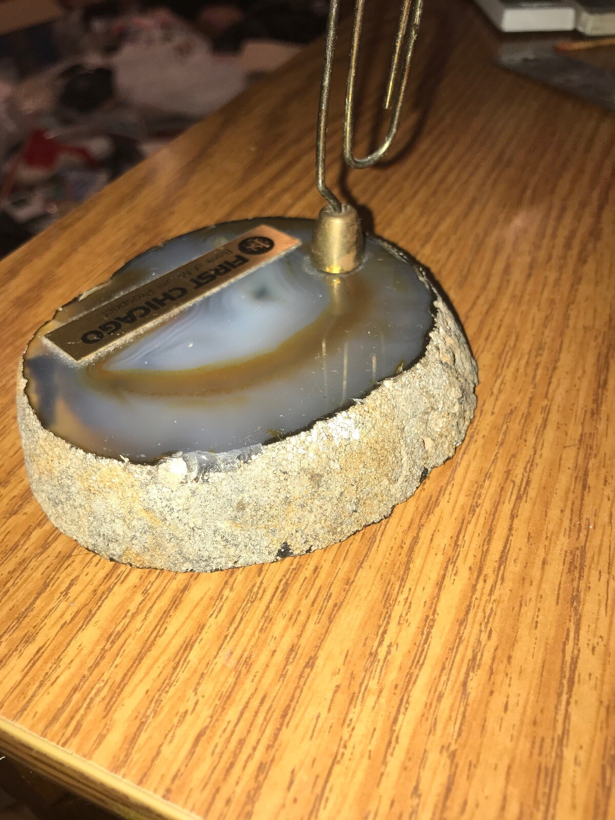 FIRST CHICAGO BANK BUSINESS CARD HOLDER AGATE CHALCEDONY GEMSTONE SLAB