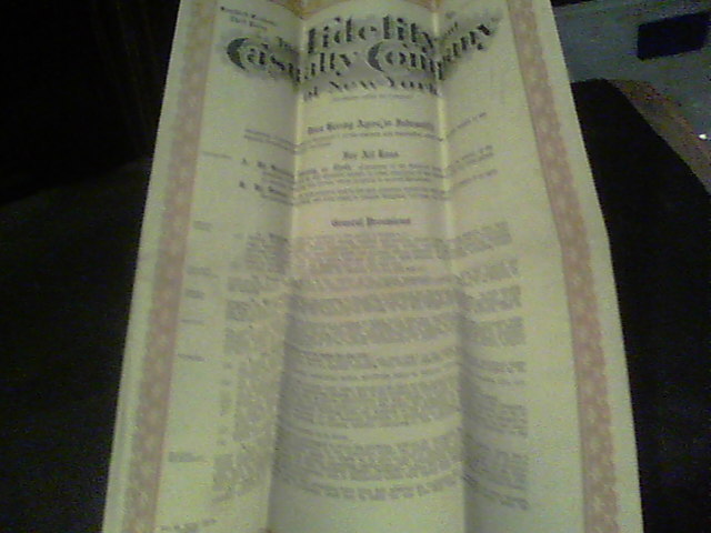 1918 The Fidelity and Casualty Company of New York Theft Policy William J. Rober
